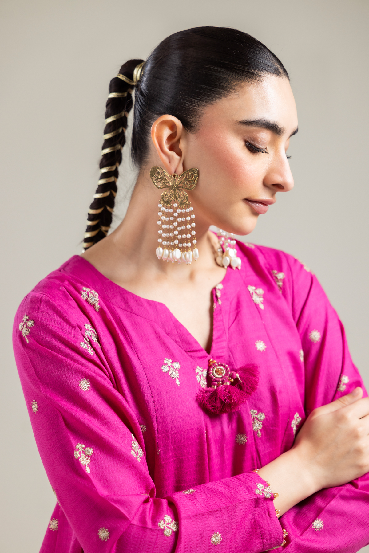 Embroidered Cotton Dobby Cotton Magenta Kurta - 26-01-2E6-03TA-VG