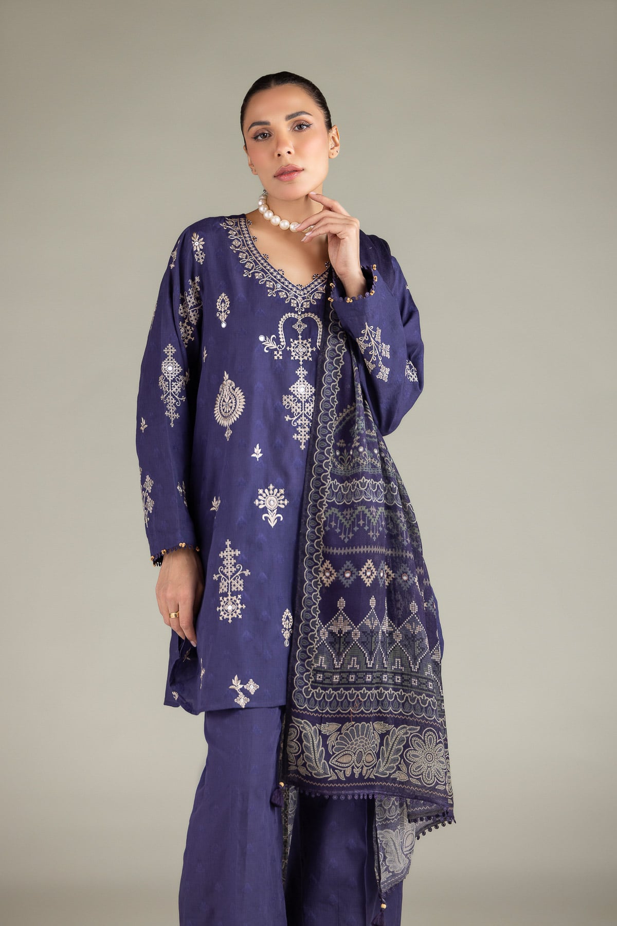 Embroidered Broshia Fabrics 3 Piece - 1-26-102-A-F-VG