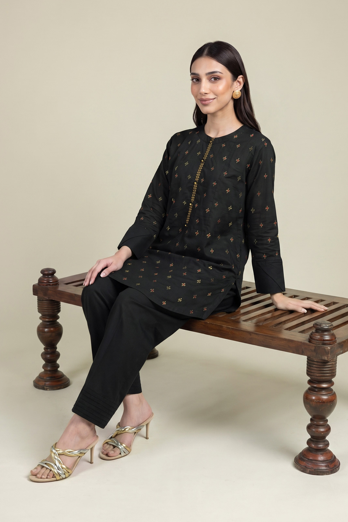 Embroidered Cambric Black Cambric Kurta - 1-26-102-A-F-VG