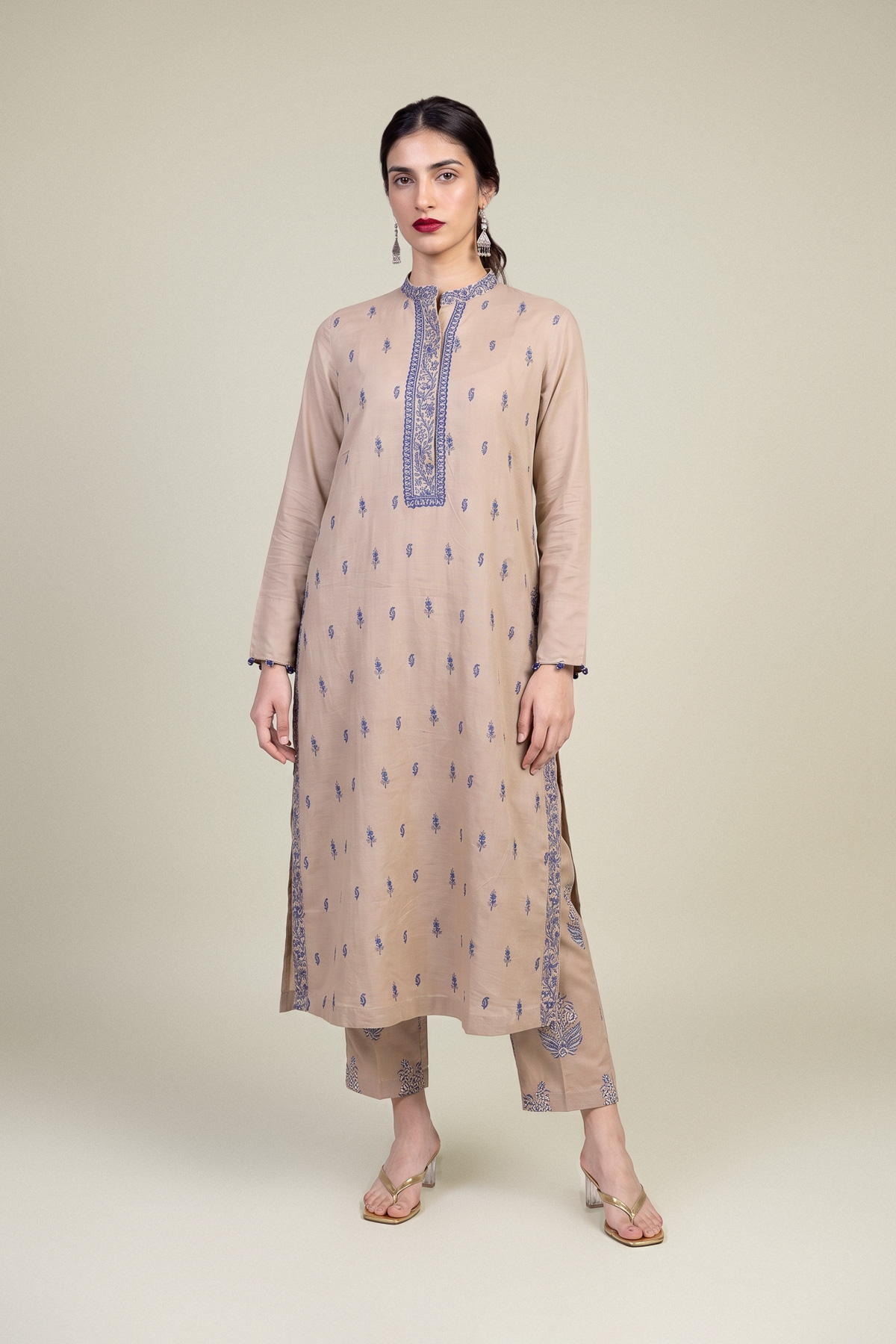Embroidered Raw Silk Raw Silk Kurta - 1-26-309-B-D1-VG