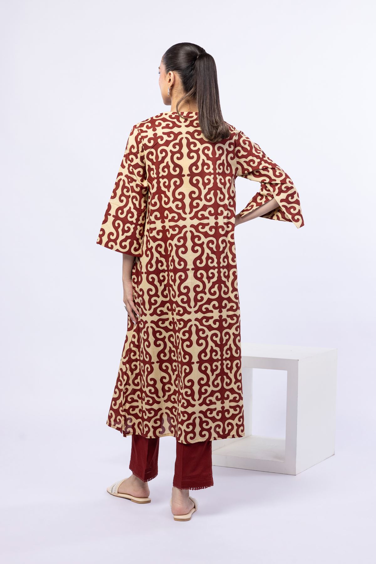 Printed Cambric Kurta - 25-05E53-03TB-VG
