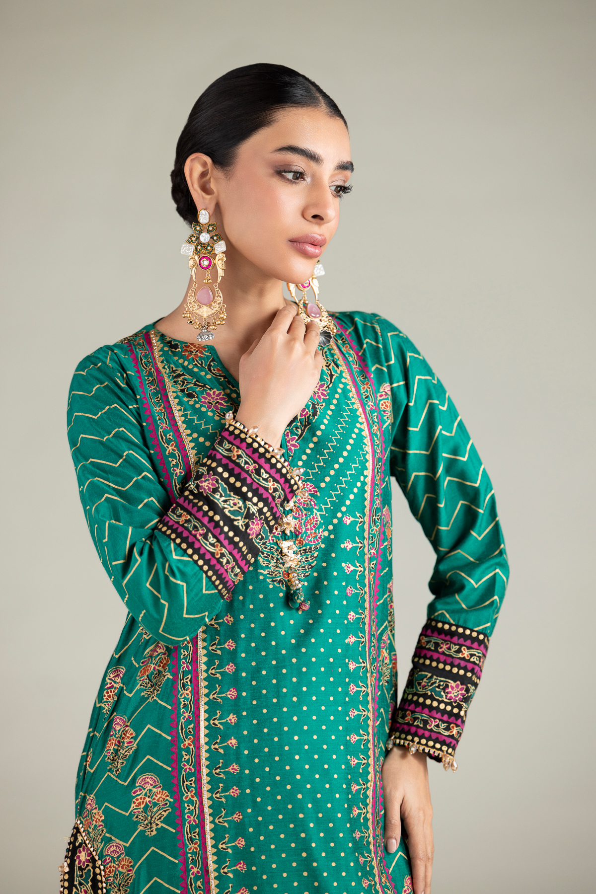 Printed Raw Silk 3 Piece Co-ord Set - 2-26-112-A-C-VG