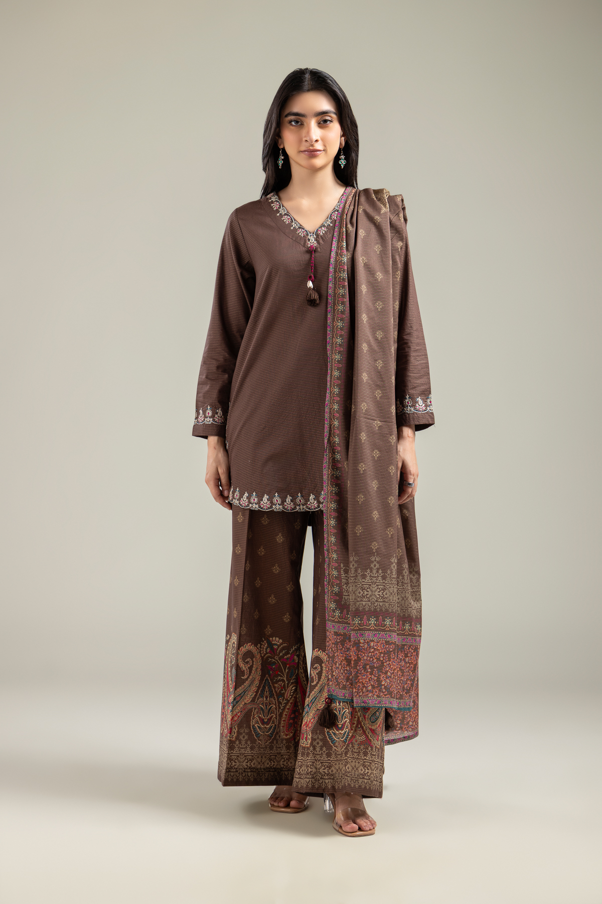 Embroidered Mesuri Brown Mesuri Dupatta - 1-26-142-C-D-VG