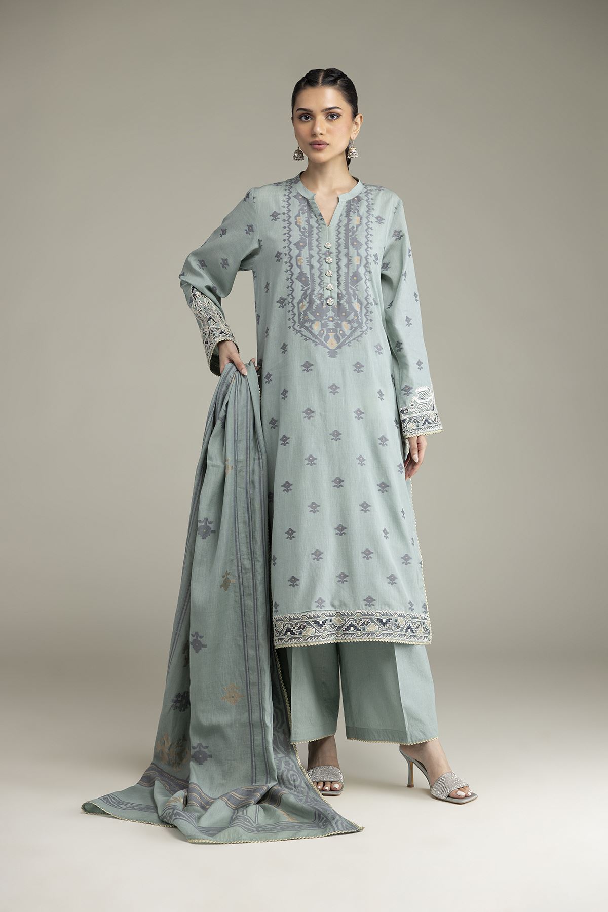 Embroidered Jacquard Tailored 3-piece Jacquard - 1-26-309-B-D1-VG