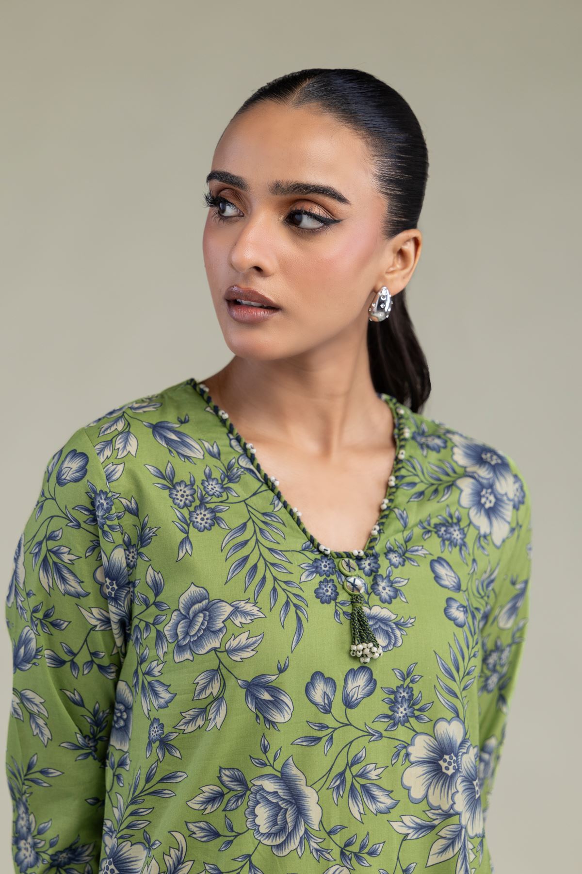 Printed Cambric Floral Green Kurta - 1-26-305-C-H2-VG