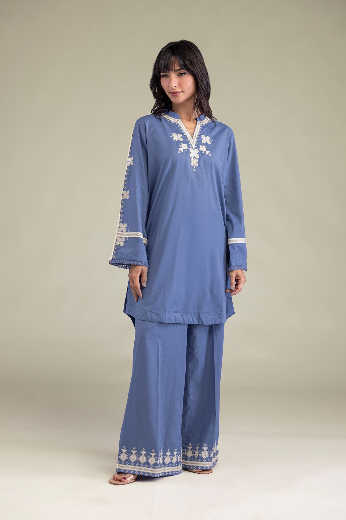 Embroidered Cambric Blue Threadwork Kurta - 2-26-207-A-C1-VG