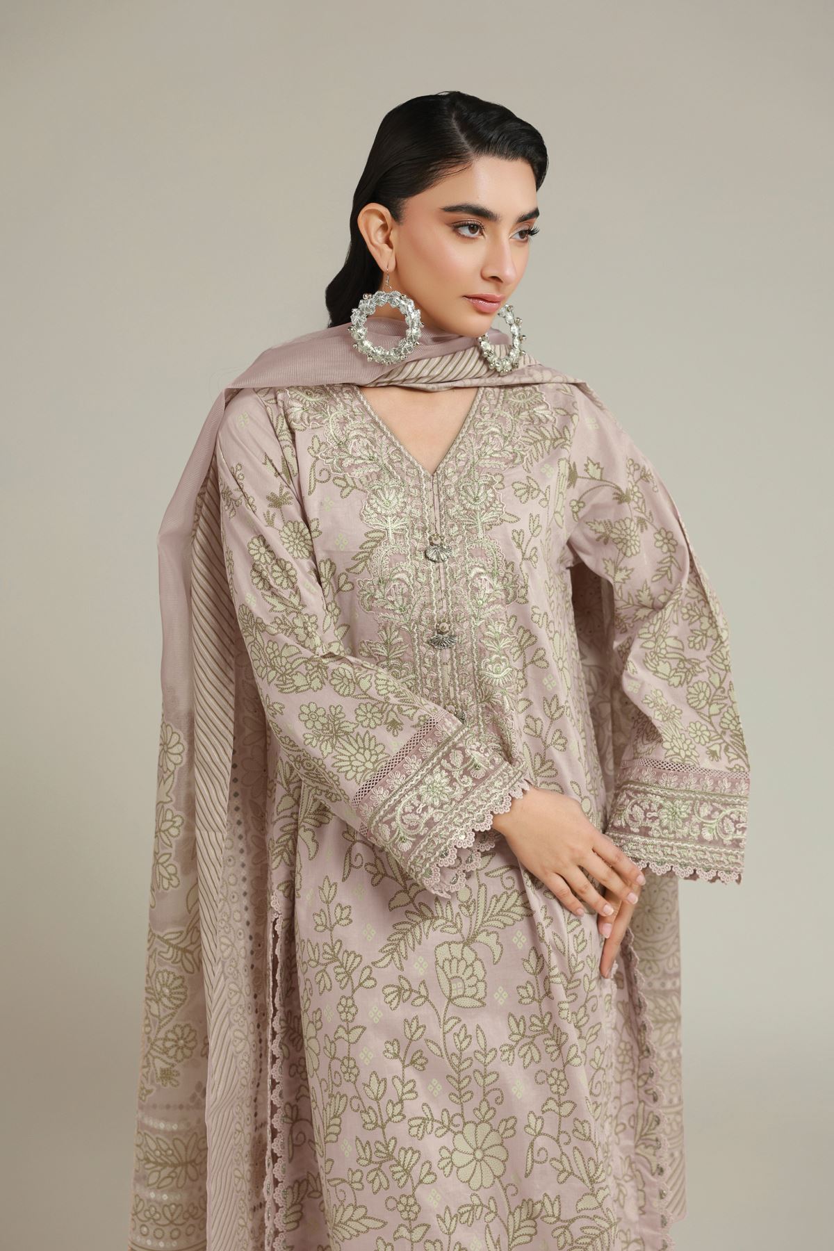 Embroidered Cambric Cambric 3-piece Set - 1-26-201-C-E-VG