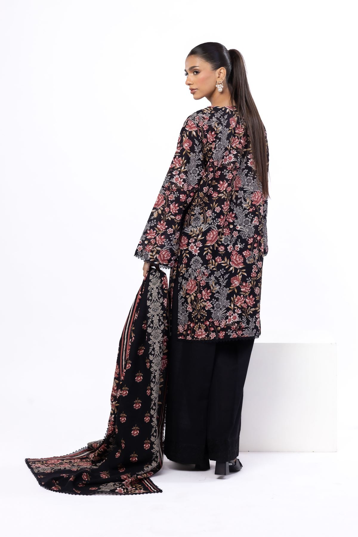Embroidered Slub Cotton Tailored 3 Piece - KN31AST-VG