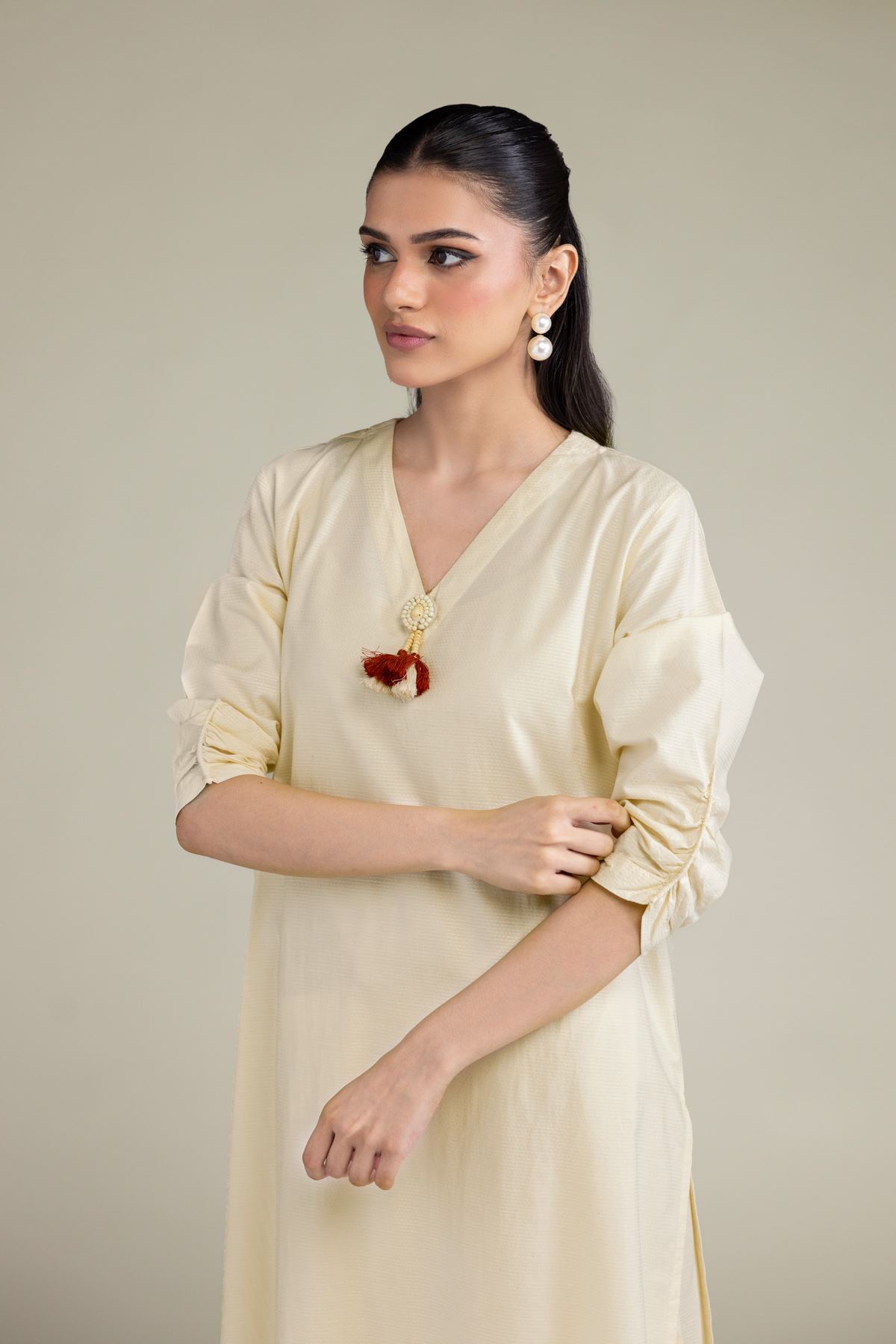 Dyed Textured Cotton Viscose Long Cotton Kurta - 1-26-210-A-C1-VG