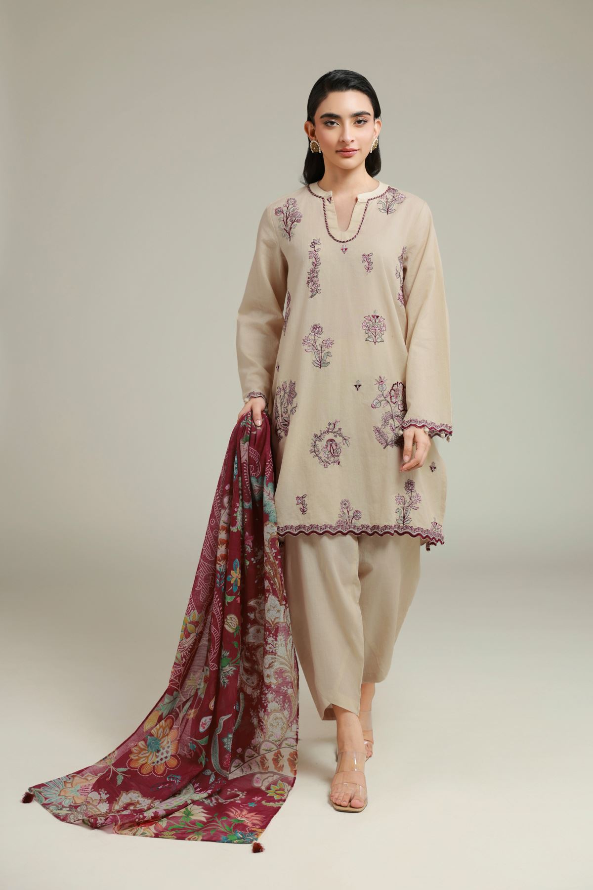 Embroidered Cambric Fabrics 3 Piece - 1001940164