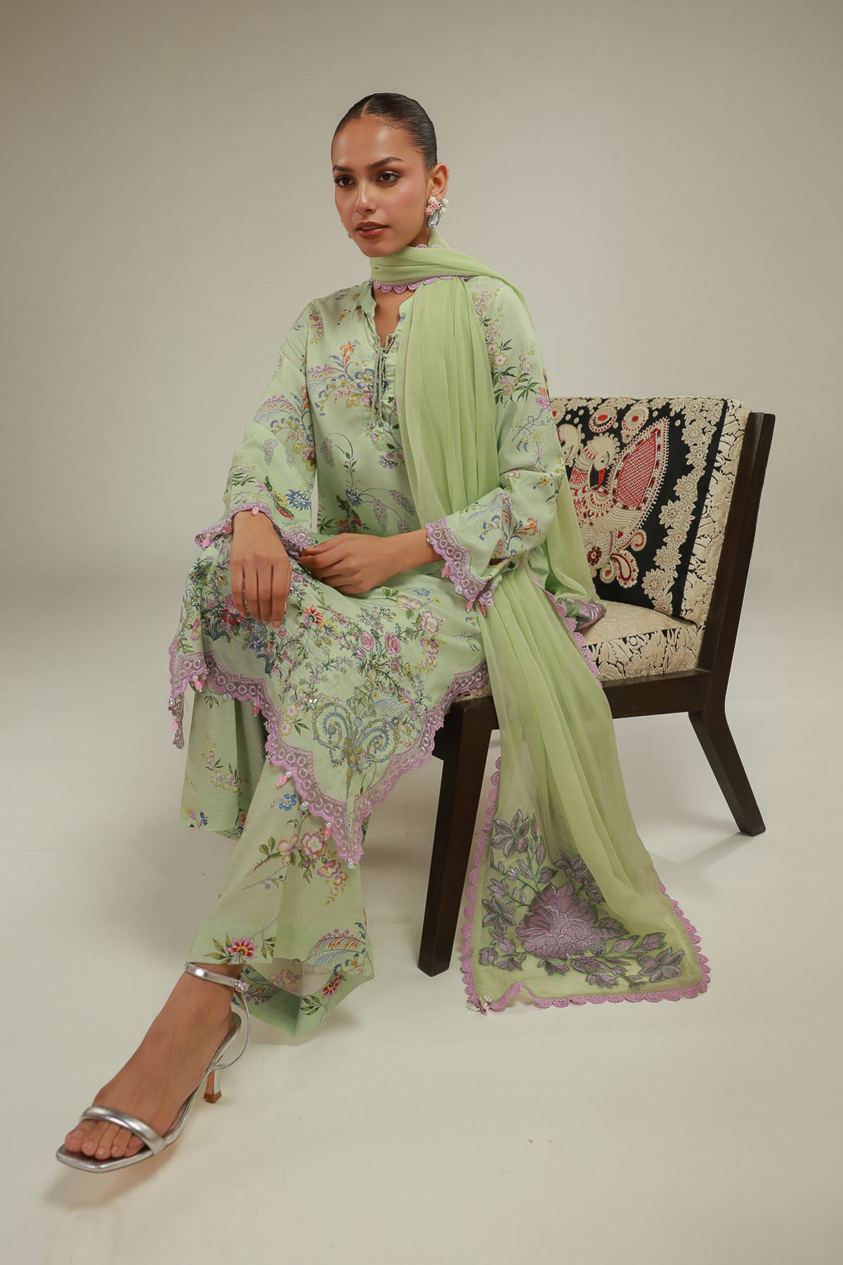 Embroidered Chiffon Summer Floral Dupatta - 2-26-101-A-A-VG