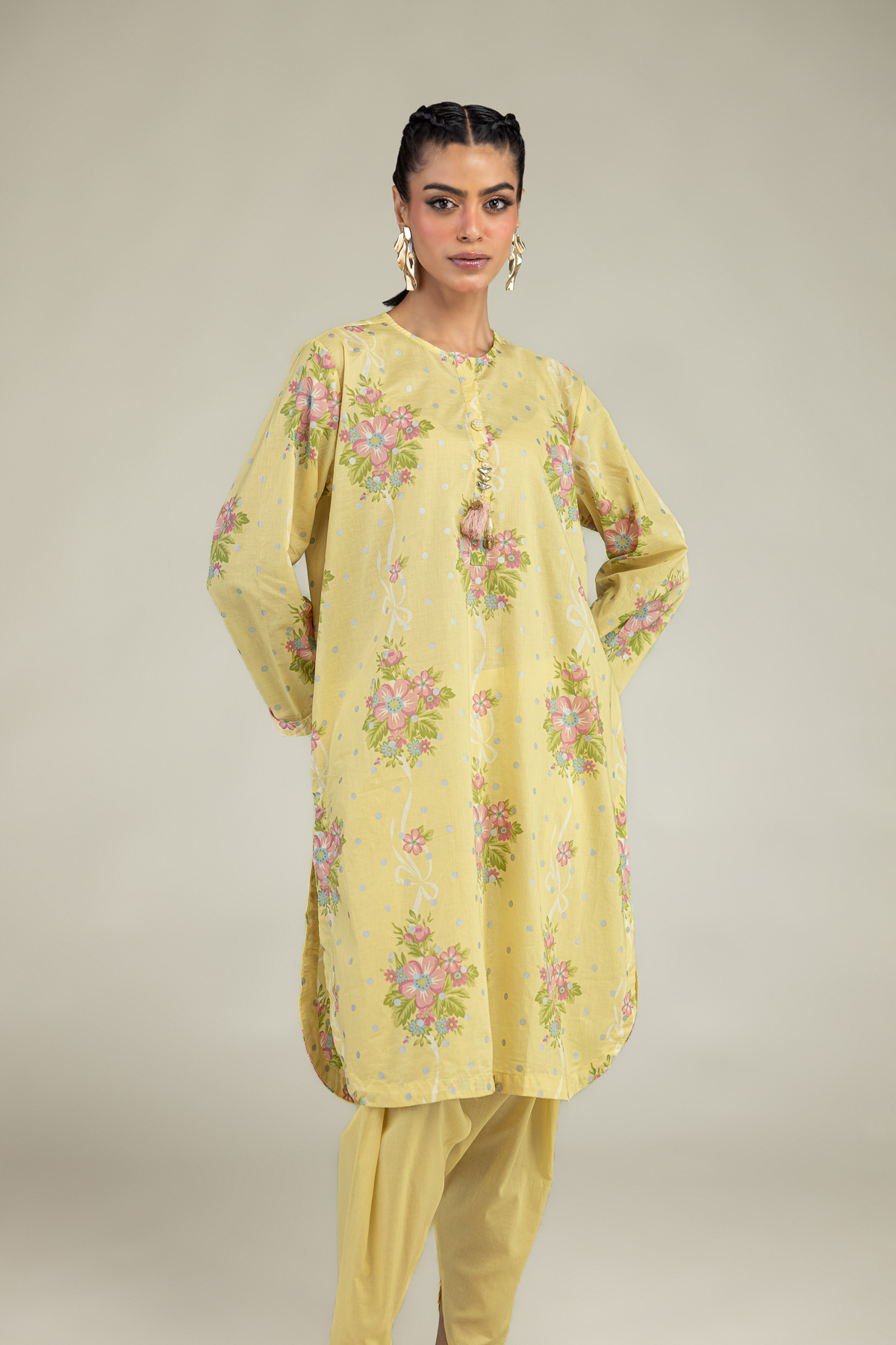 Printed Cambric Floral Yellow Kurta - 1-26-240-A-J1-VG