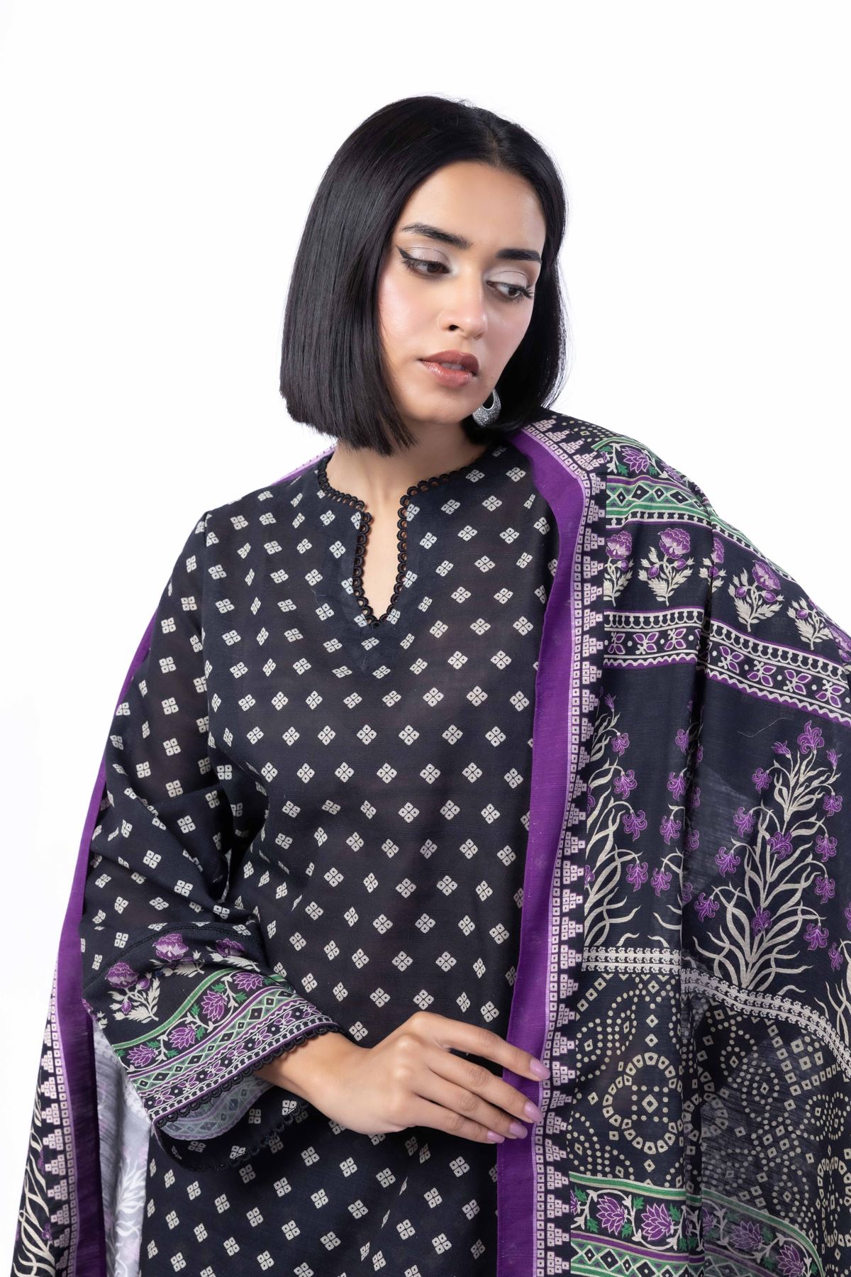 Printed Light Khaddar Fabrics 3 Piece - LK08A-G-VG
