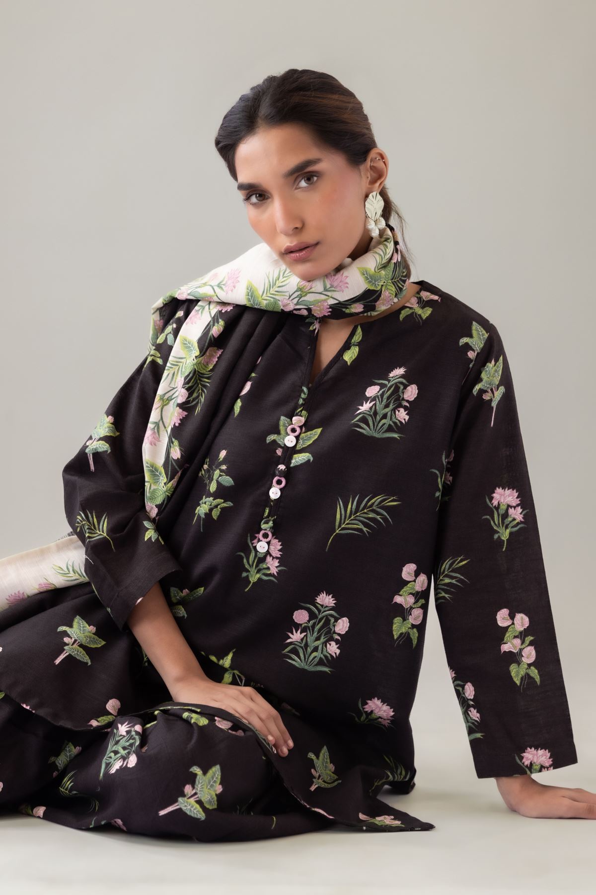 Printed Textured Cotton Dupatta - EST23265TB-VG