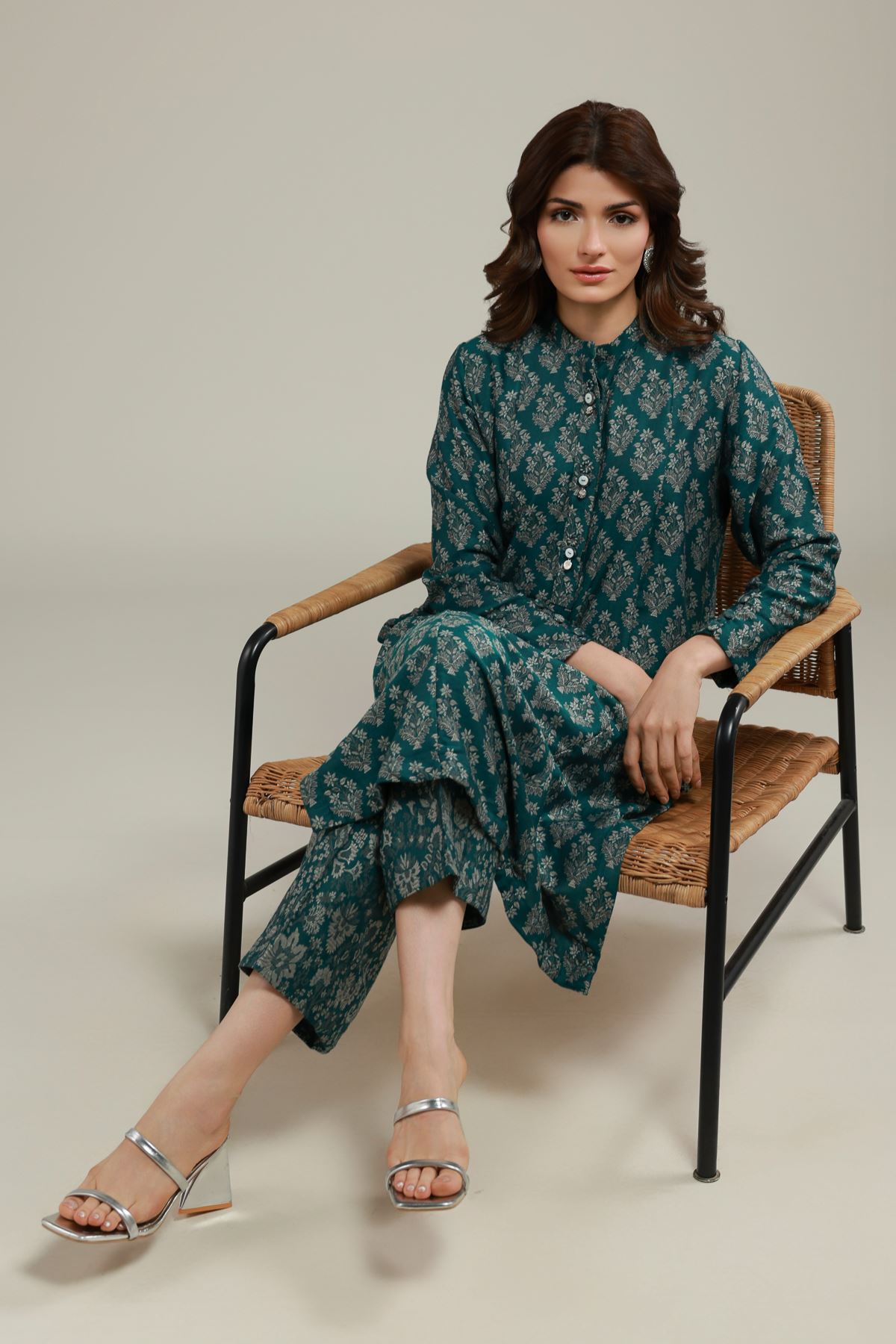Dyed Jacquard Kurta - 25-04E43-01TB-VG