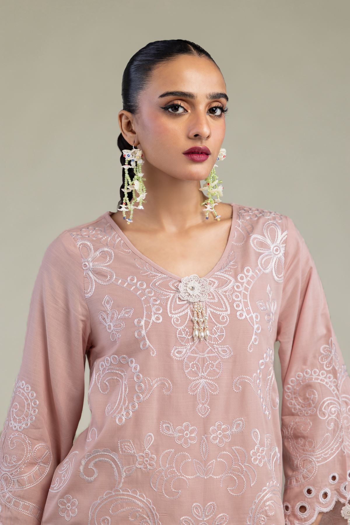 Embroidered Raw Silk Floral Silk Kurta - 1-26-102-A-F-VG