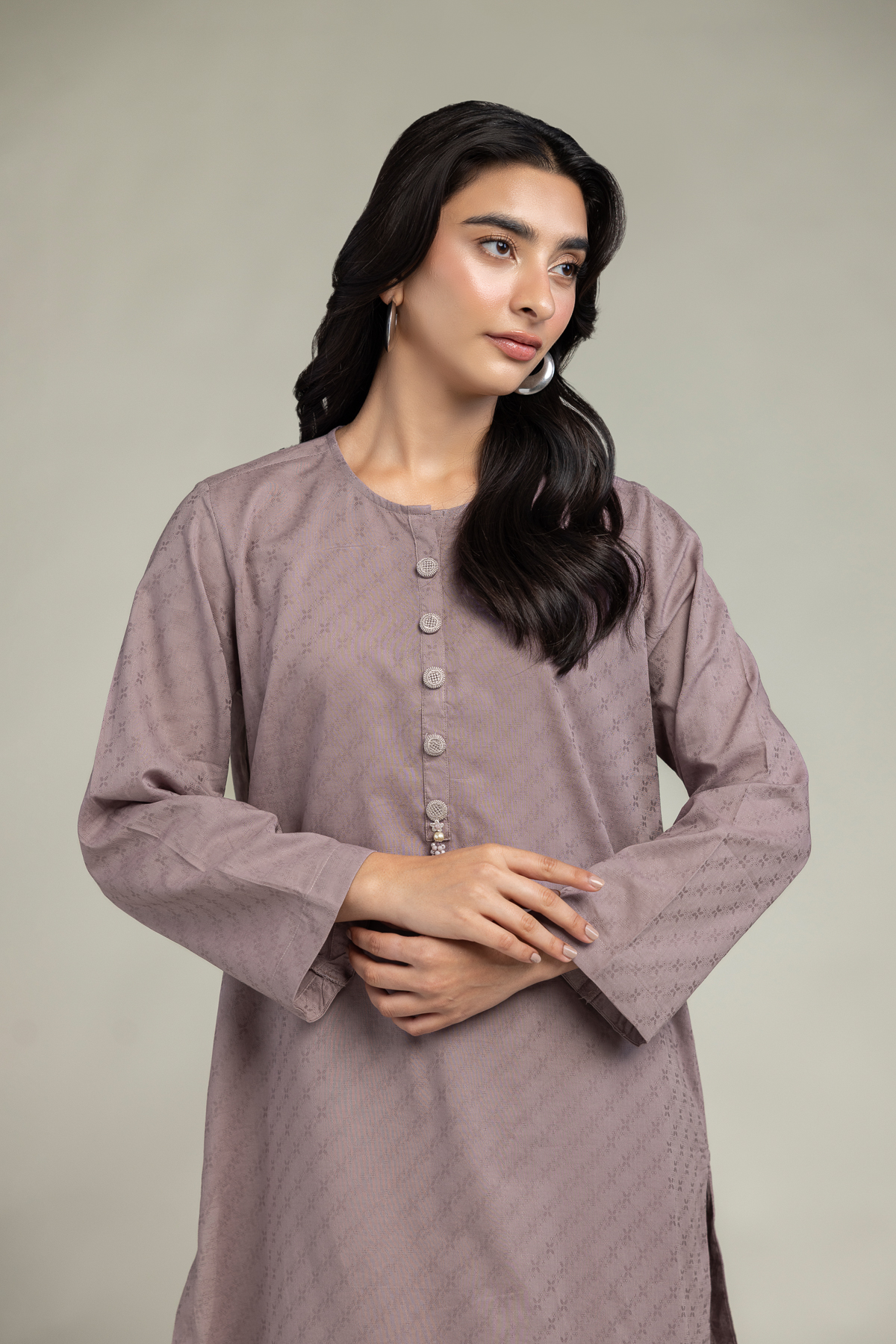 Dyed Cotton Dobby Cotton Longline Kurta - 2-26-308-A-G1-VG