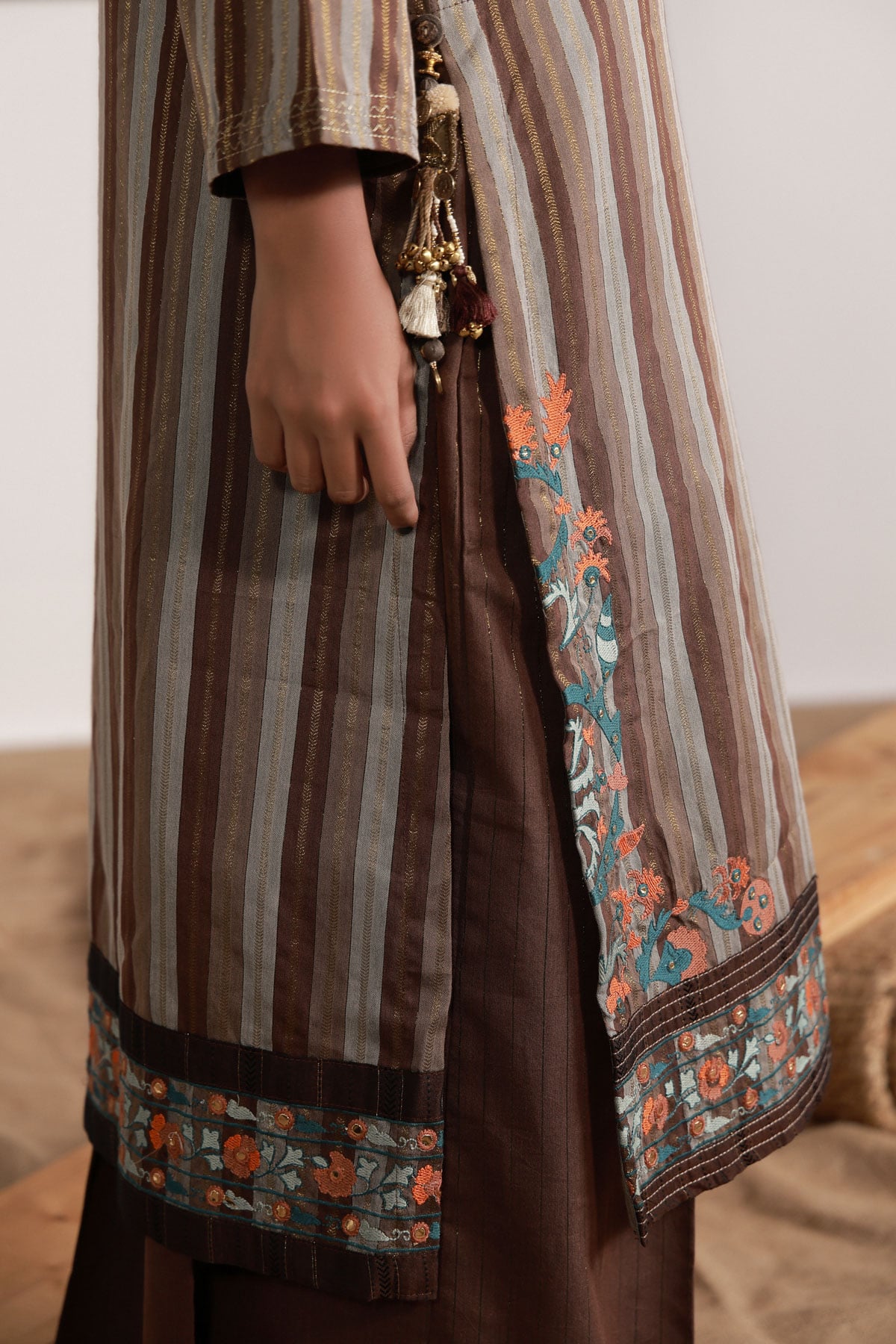Yarn Dyed Embroidered Handwoven Kurta - 2-26-202-A-D-VG