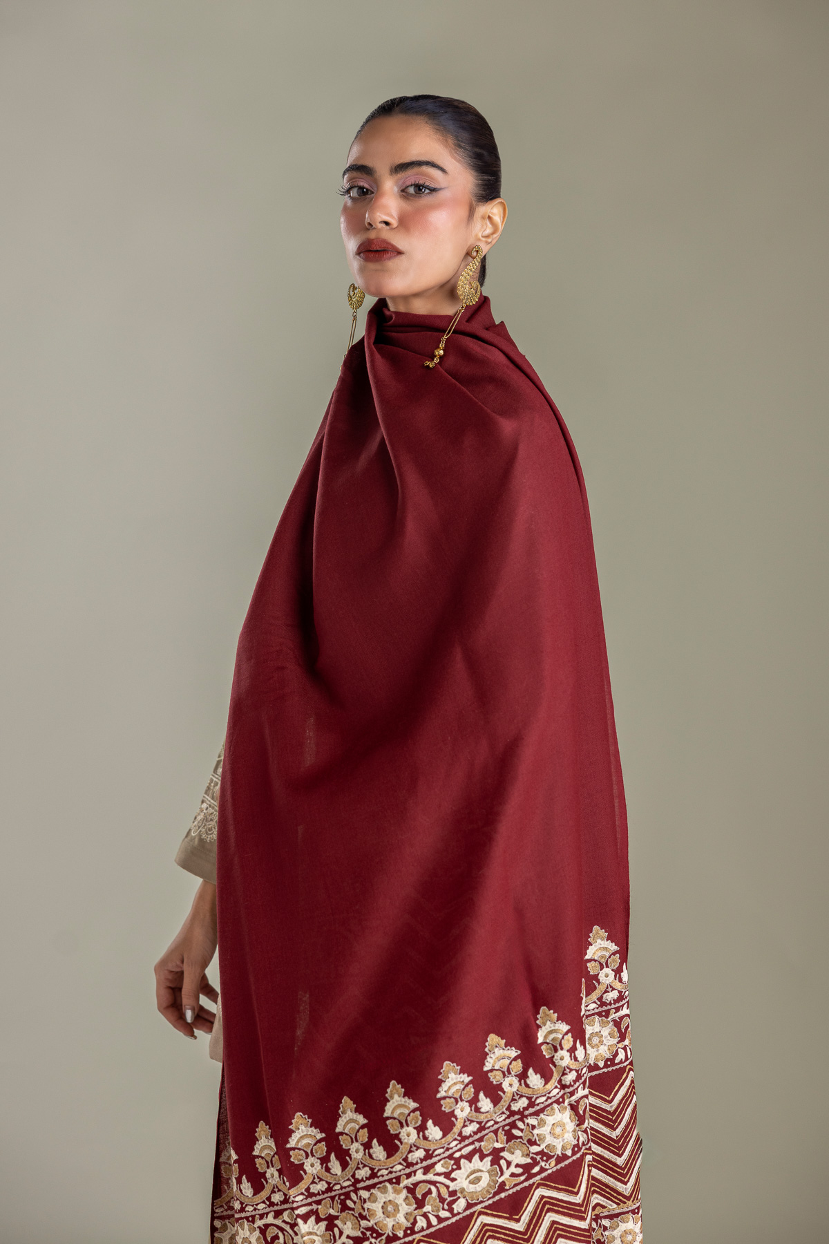 Embroidered Rashmina Acrylic Floral Rashmina Shawl - 1-26-433-A-J2-VG