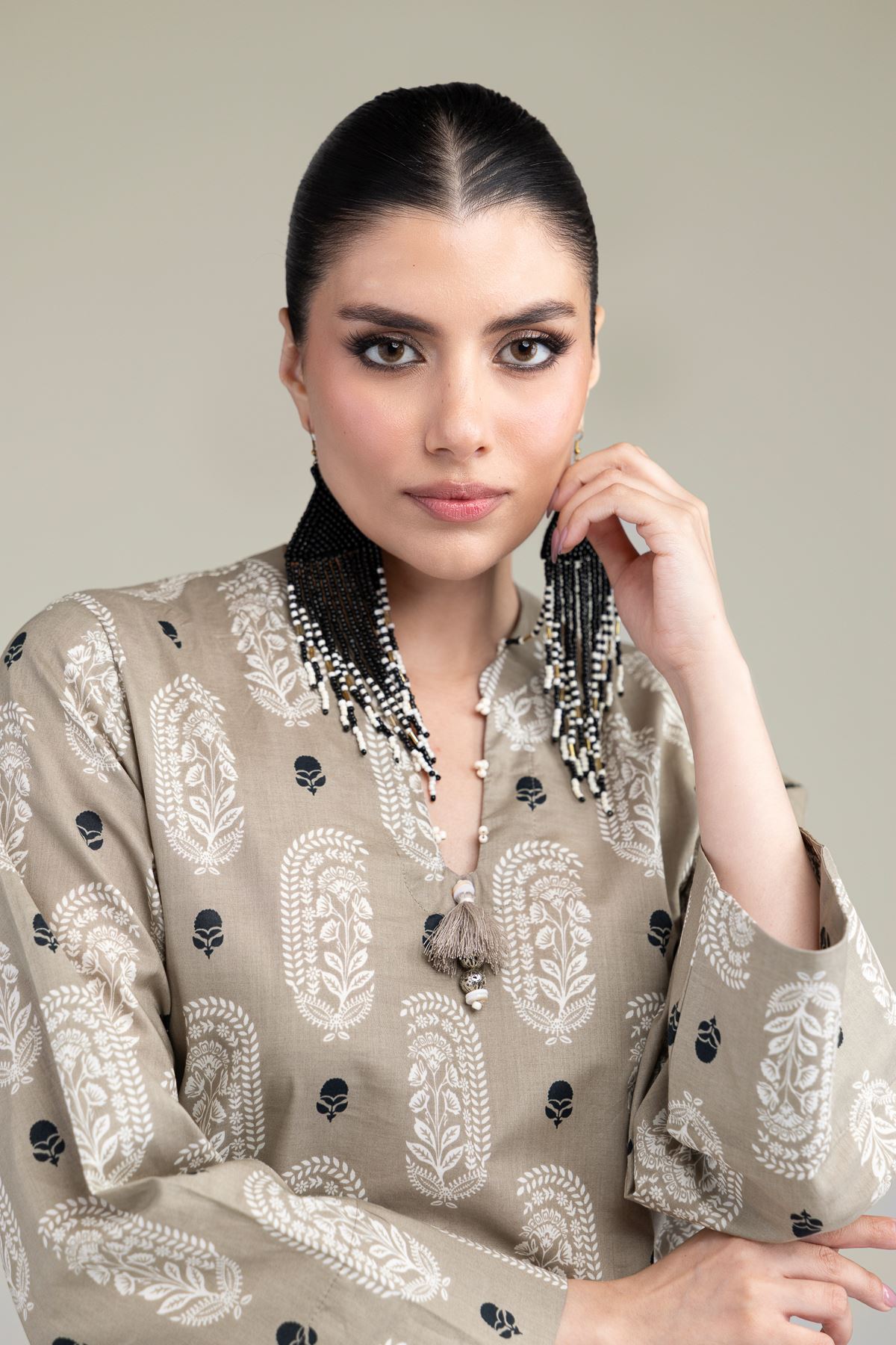 Printed Cambric Paisley Longline Kurta - 25-10-12E6-07BA-VG