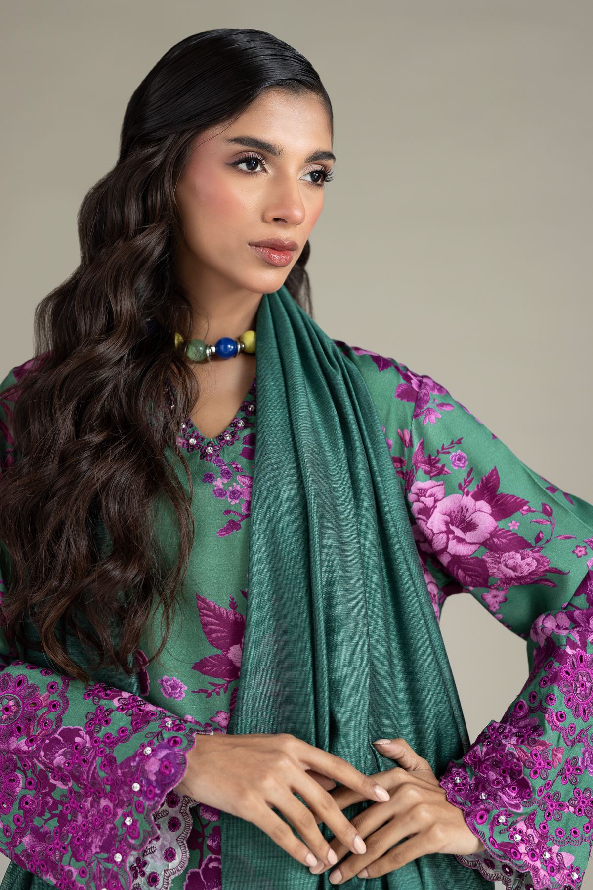 Embroidered Raw Silk 3-Piece Tailored Set - T-A22-26-122FE1-VG