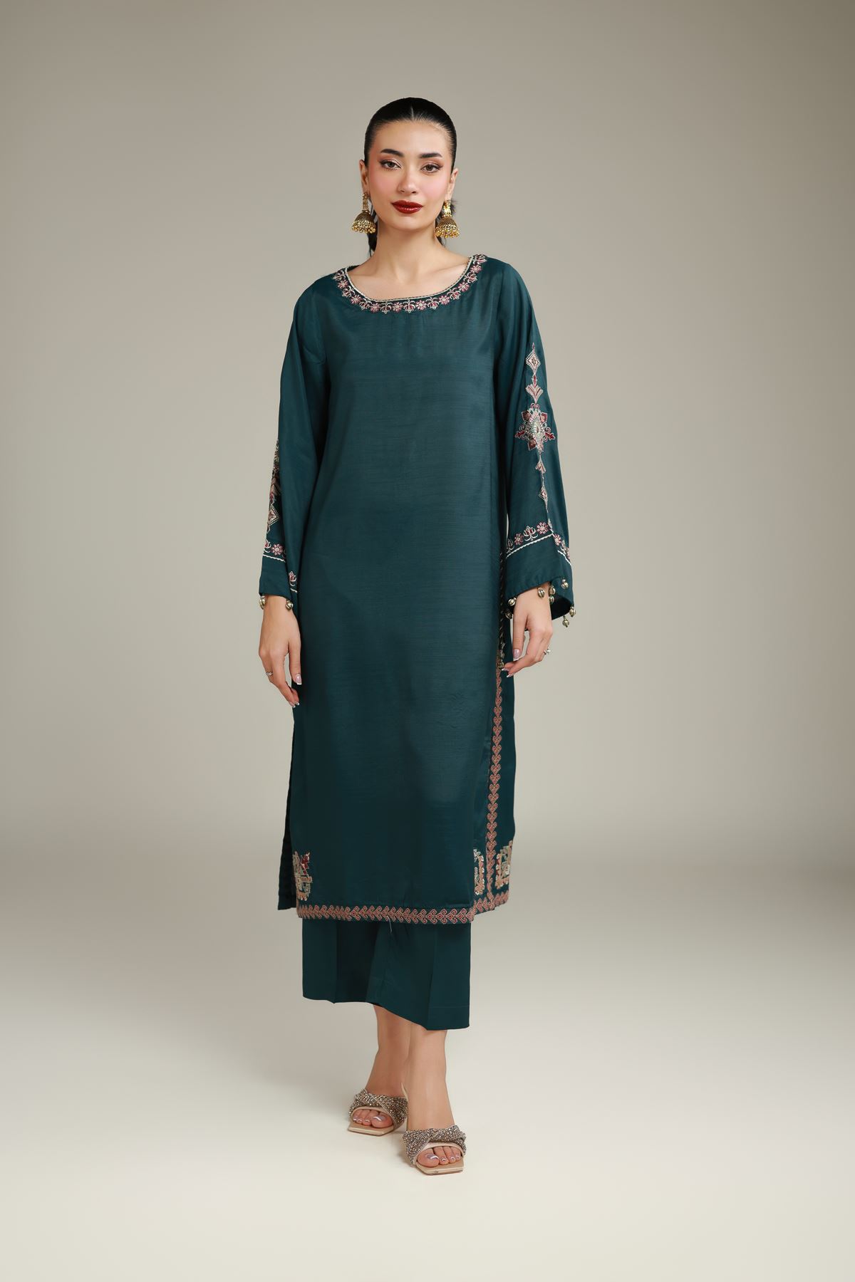 Embroidered Raw Silk Geometric Silk Kurta - A112-26-113EI2-VG