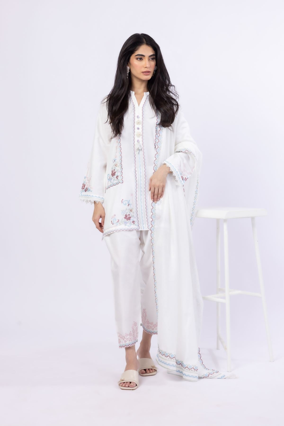 Embroidered Raw Silk Pants - 25-10-10S1-01TB-VG