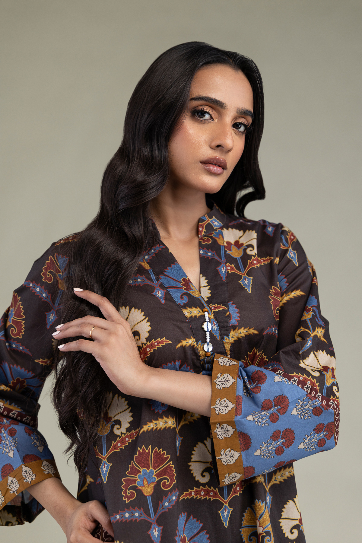 Printed Cambric Floral Cambric Kurta - 1-26-303-B-A1-VG