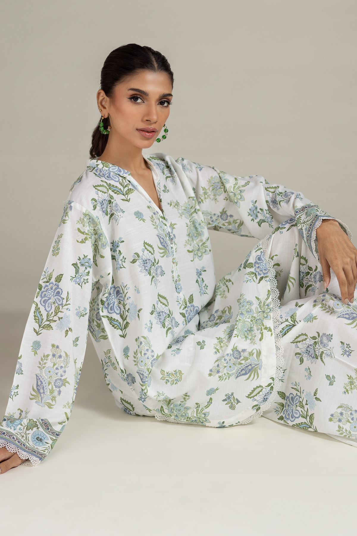 Printed Raw Silk Kurta - 25-08-12E8-04TA-VG