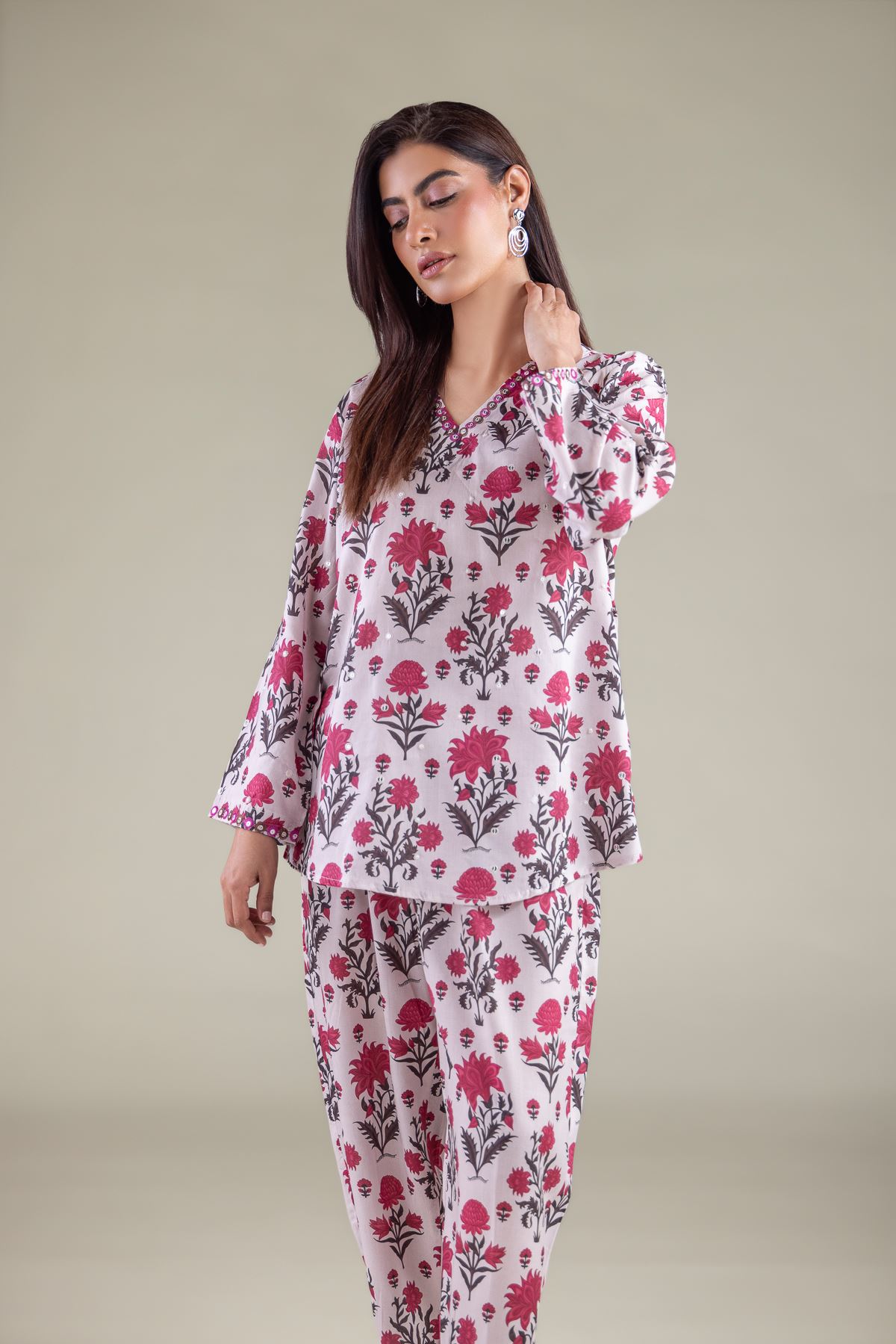Embroidered Textured Weave Blouse - 6-26-104-A-D-VG