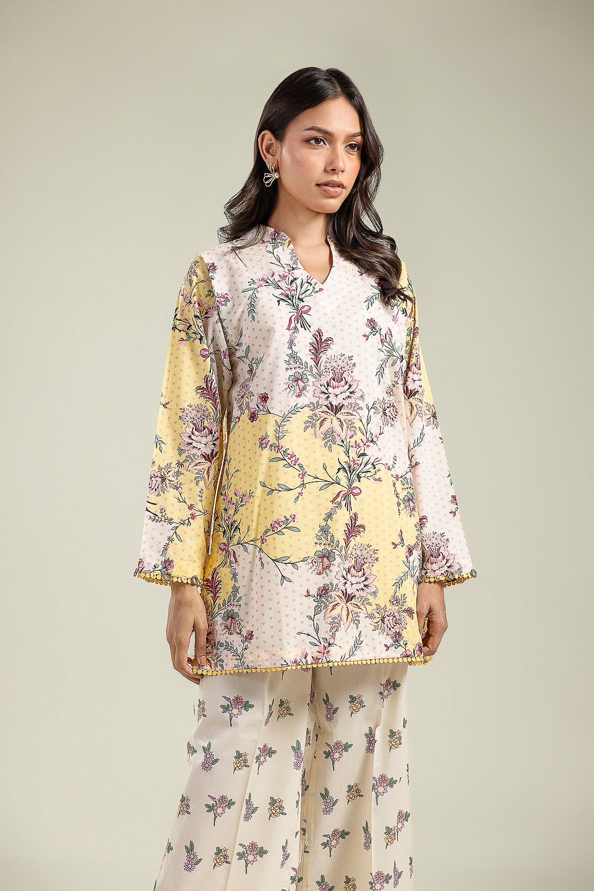 Printed Cambric Short Floral Kurta - 1-26-201-A-A-VG