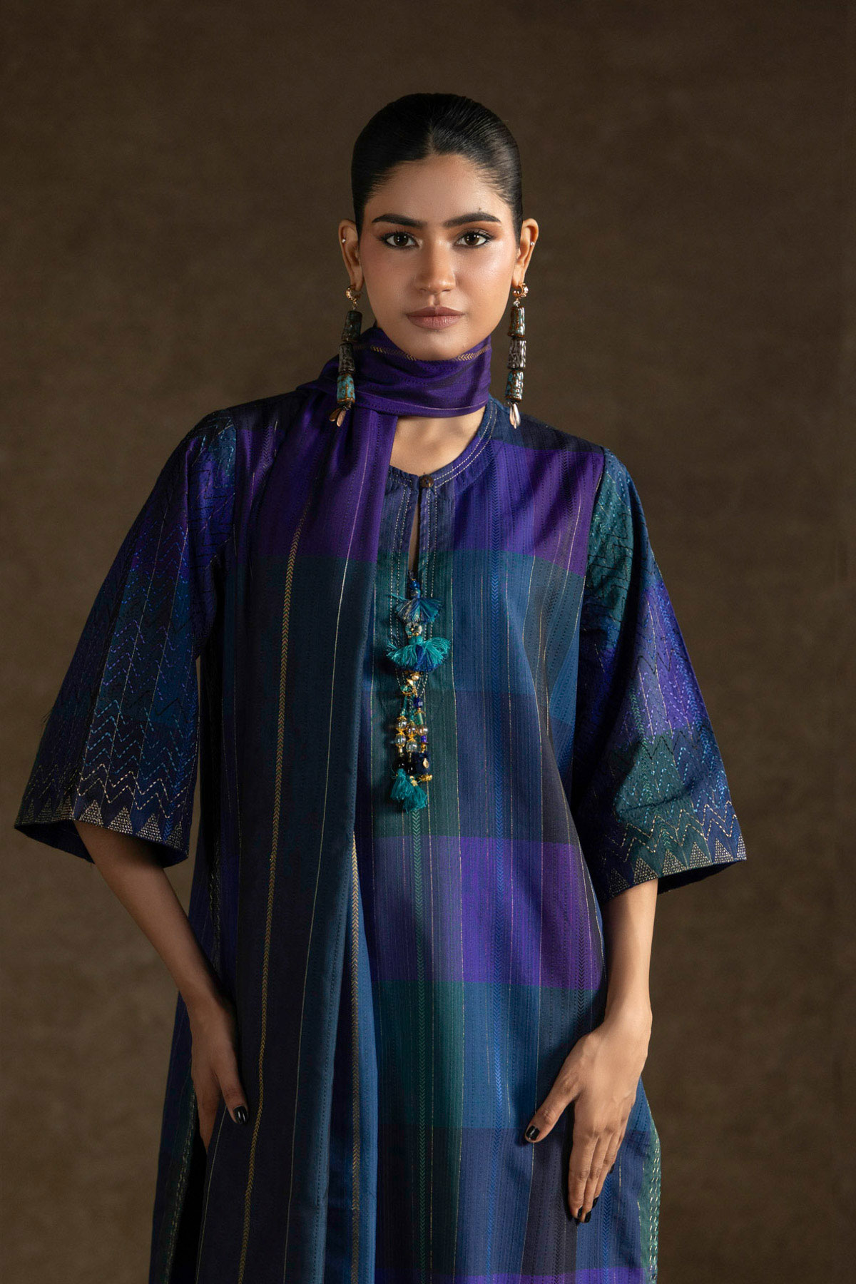 Yarn Dyed Embroidered Handwoven Kurta - 2-26-308-A-G1-VG