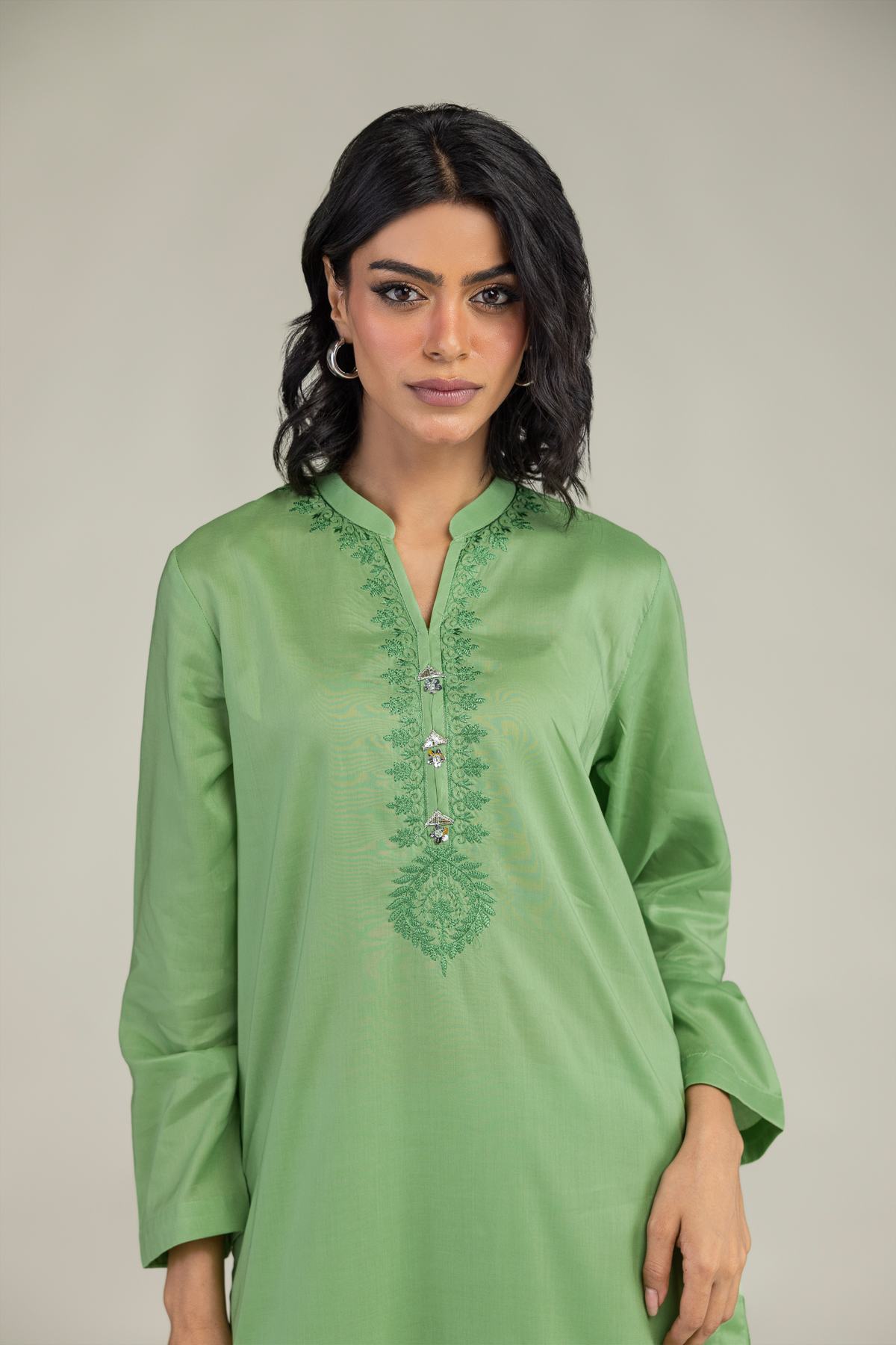 Embroidered Lyocell Green Lyocell Kurta - 8-26-208-A-A1-VG