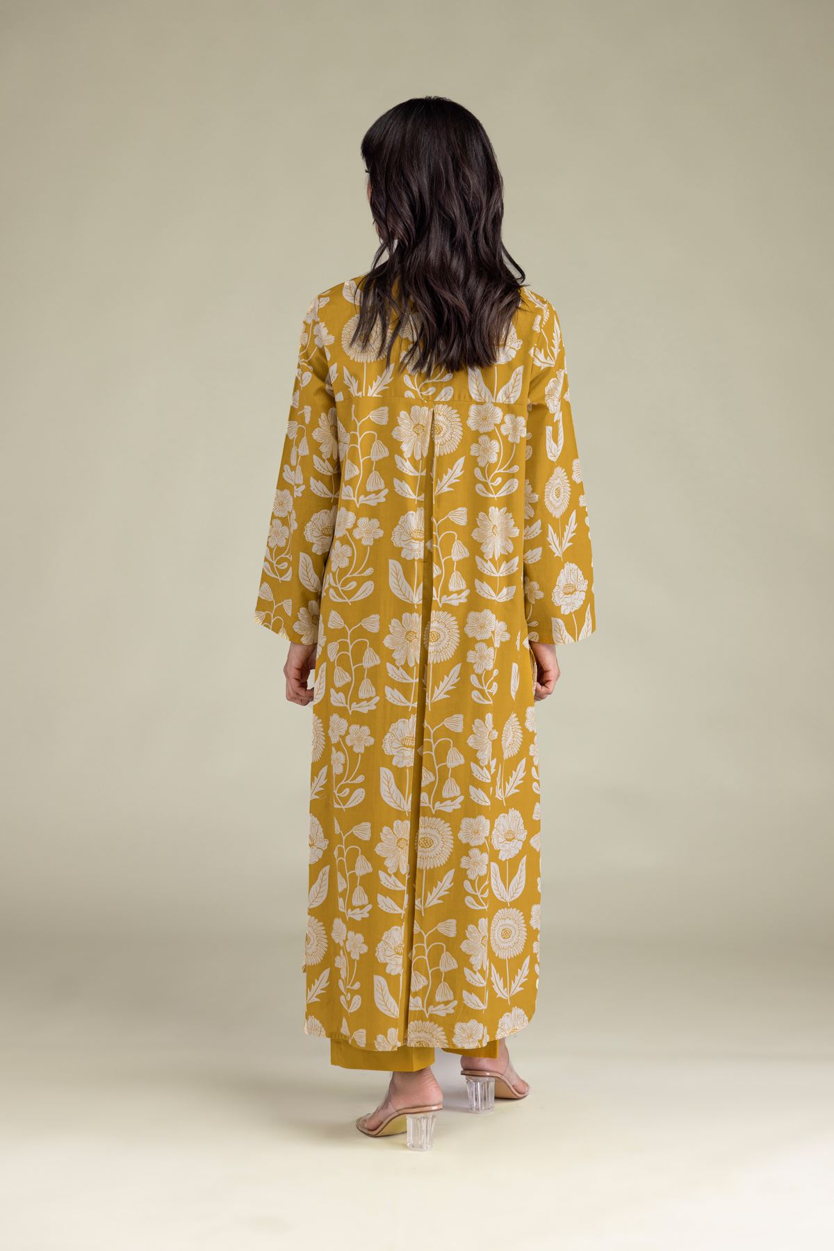Printed Cambric Floral Band-Collar Kurta - 2-26-212-A-H1-VG