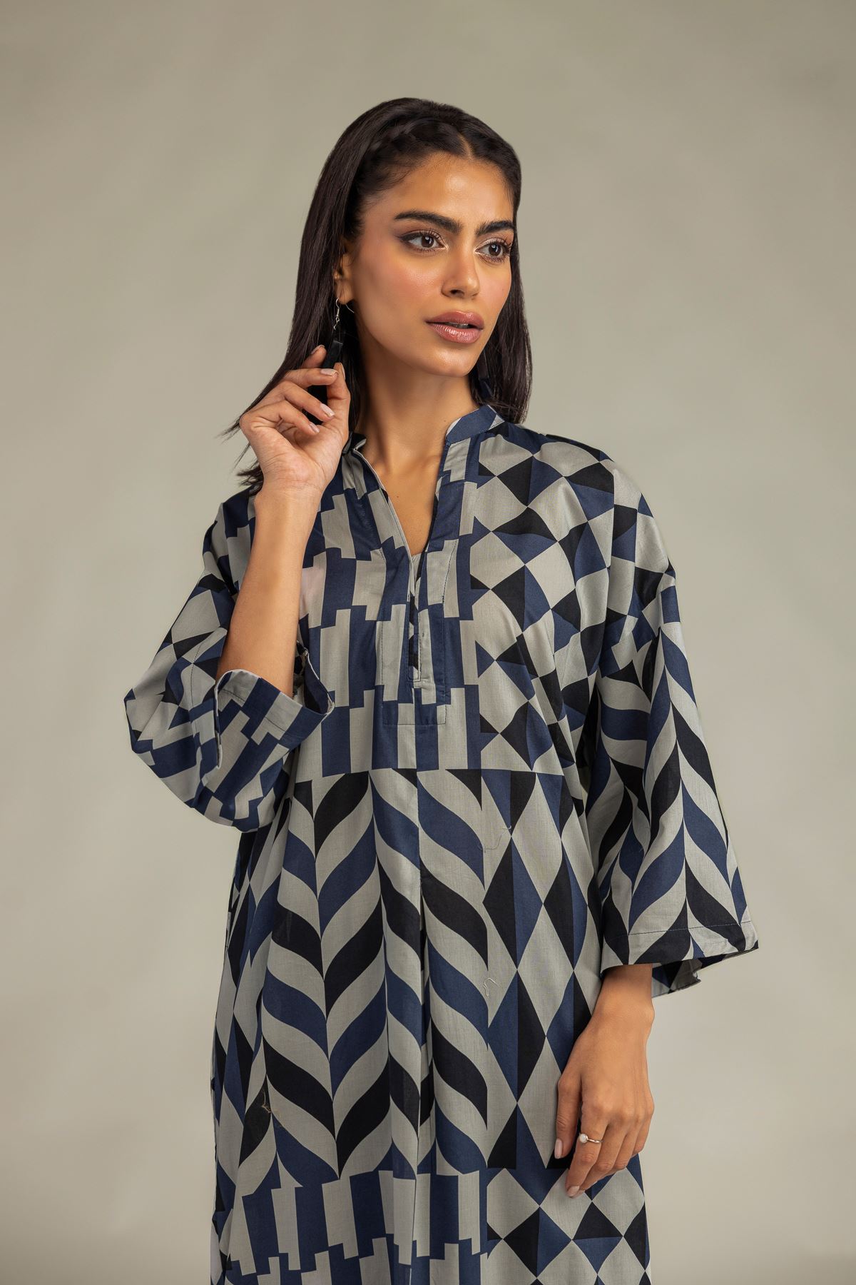 Printed Cambric Long Cambric Kurta - 1-26-102-A-F-VG