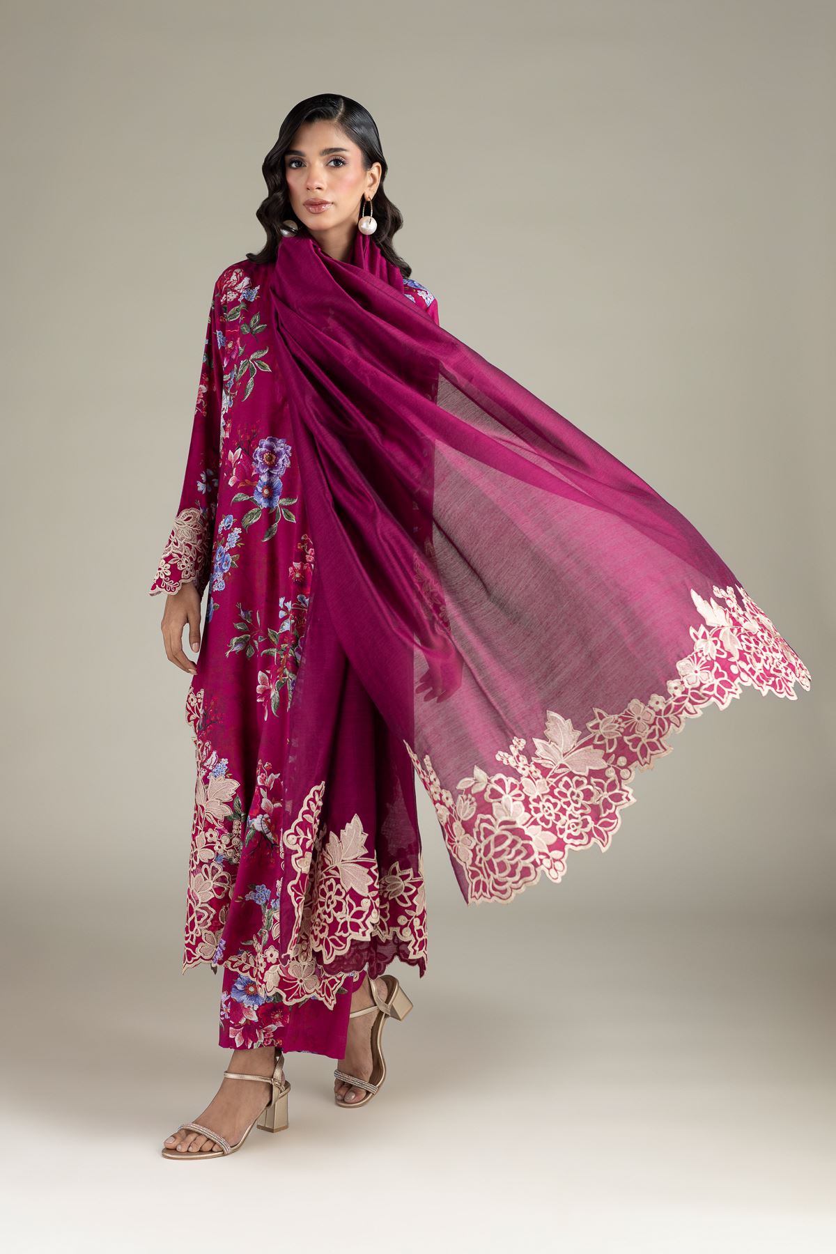 Embroidered Raw Silk 3-Piece Tailored Silk - 1-26-142-A-F-VG