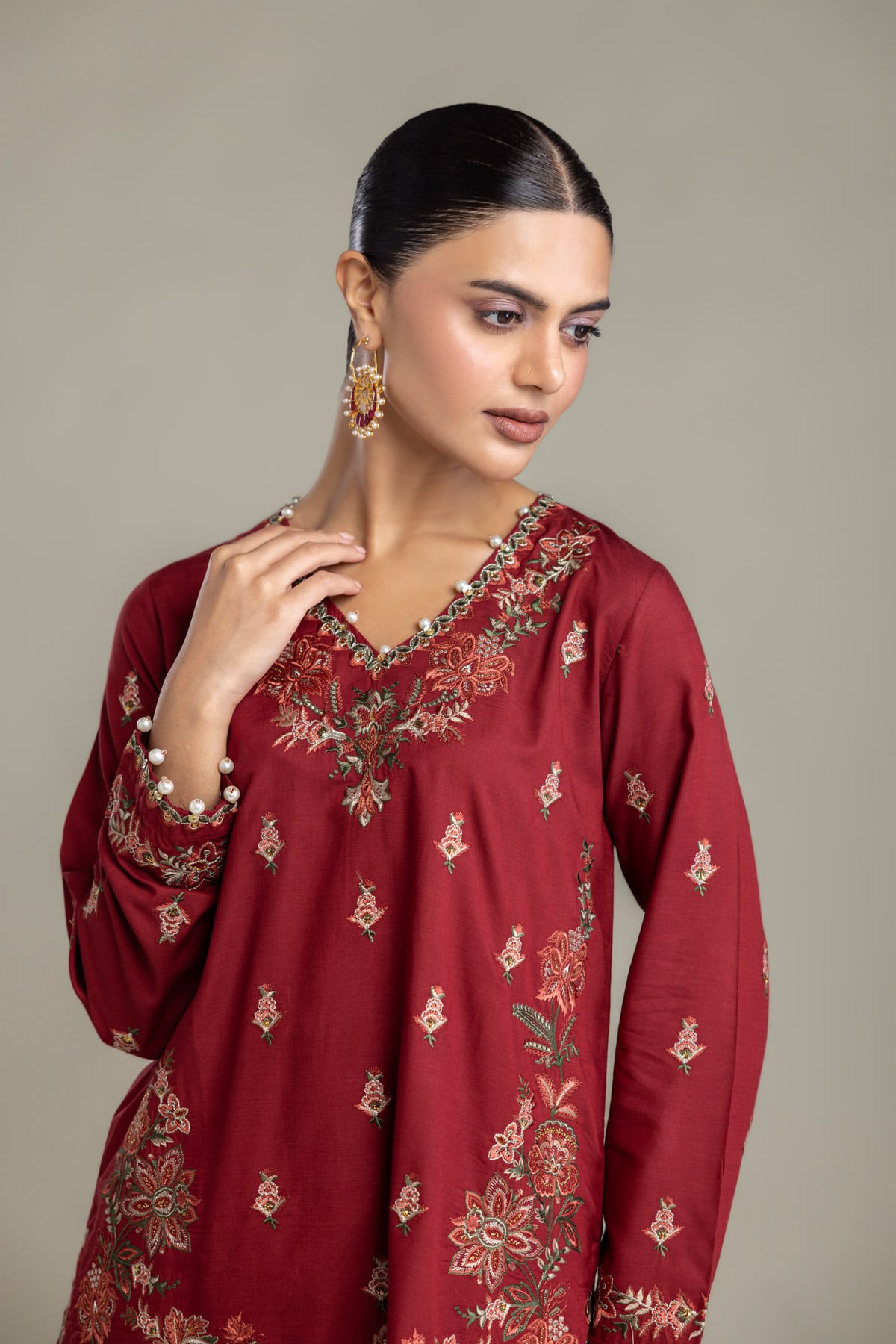Embroidered Raw Silk Floral Silk Kurta - 2-26-202-A-D-VG