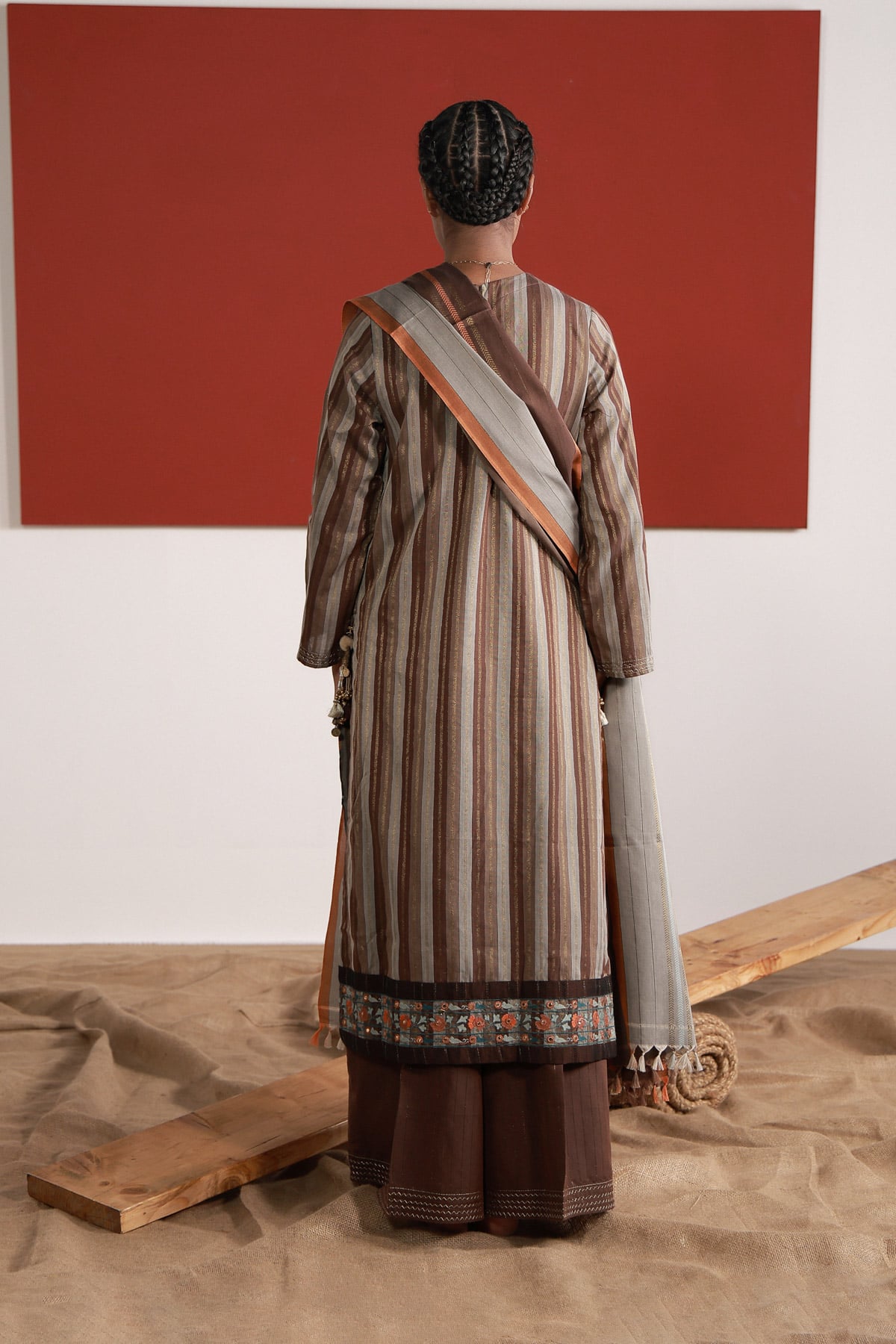 Yarn Dyed Embroidered Handwoven Kurta - 2-26-202-A-D-VG