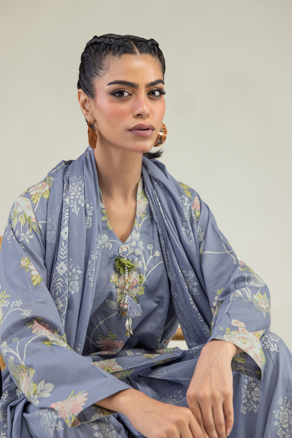 Printed Lawn Lawn Floral Dupatta - 1-26-236-A-D1-VG