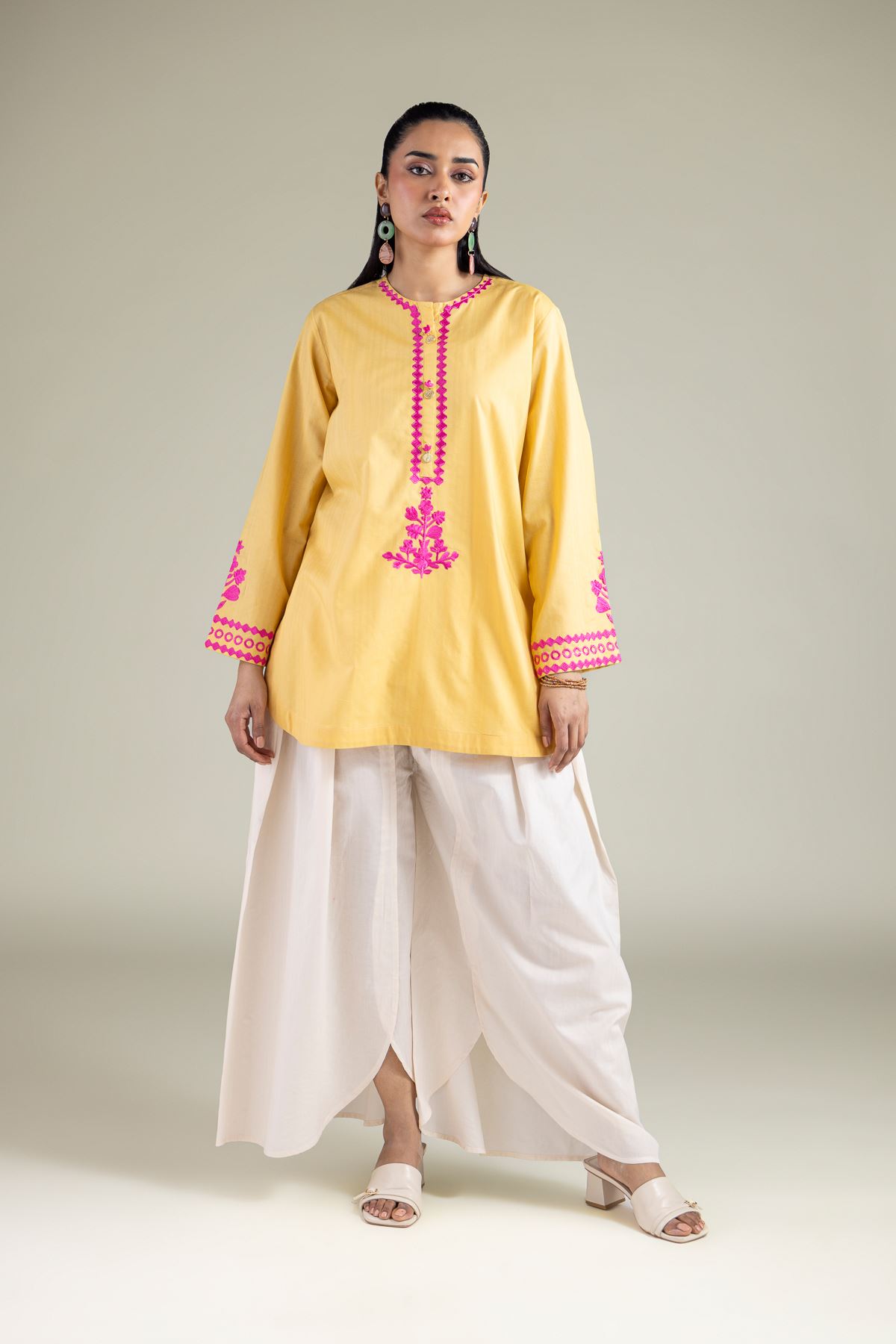 Embroidered Cotton Dobby White Cotton Pants - 1-26-146-A-A-VG