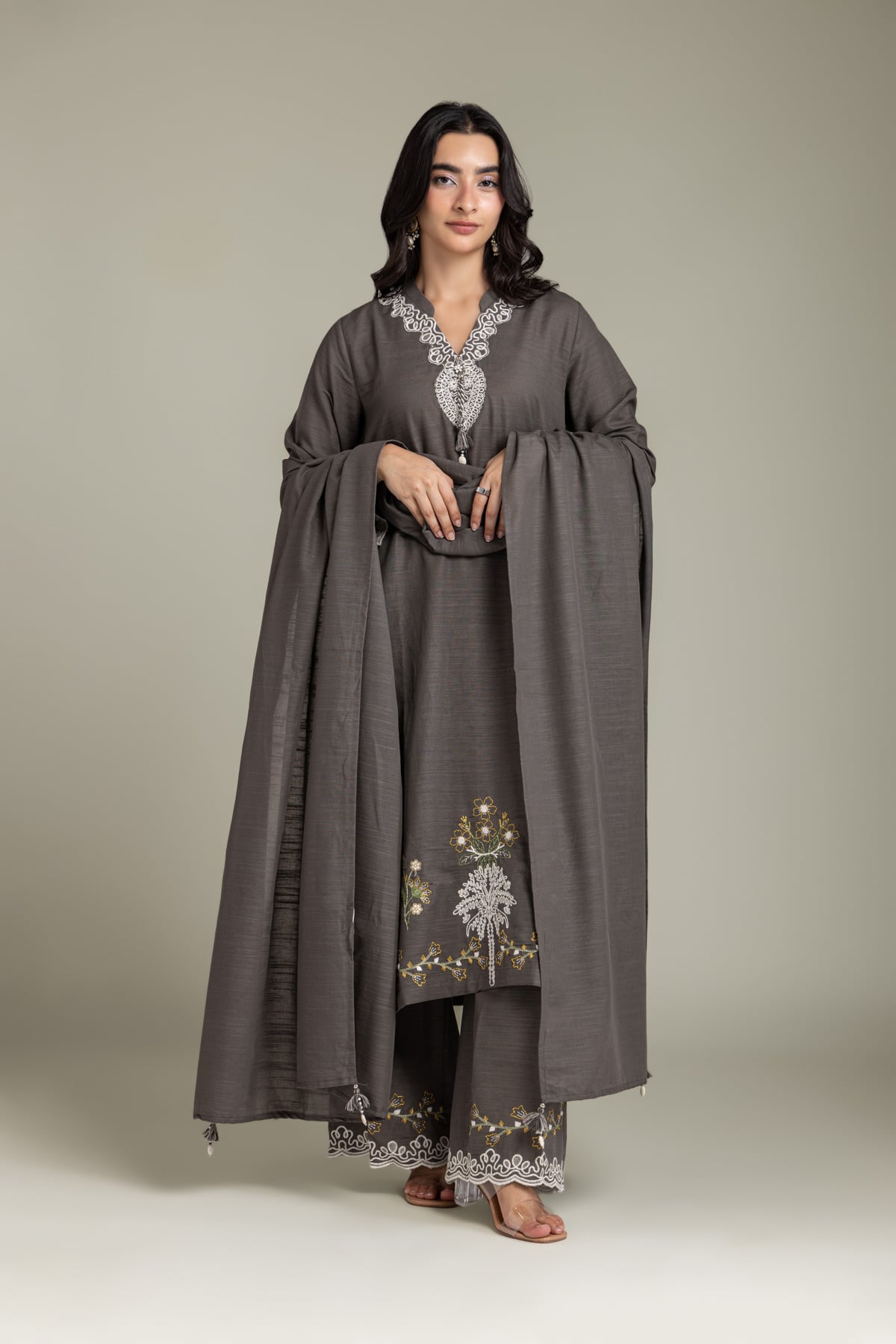 Embroidered Light Khaddar Dupatta - 2-26-202-A-D-VG