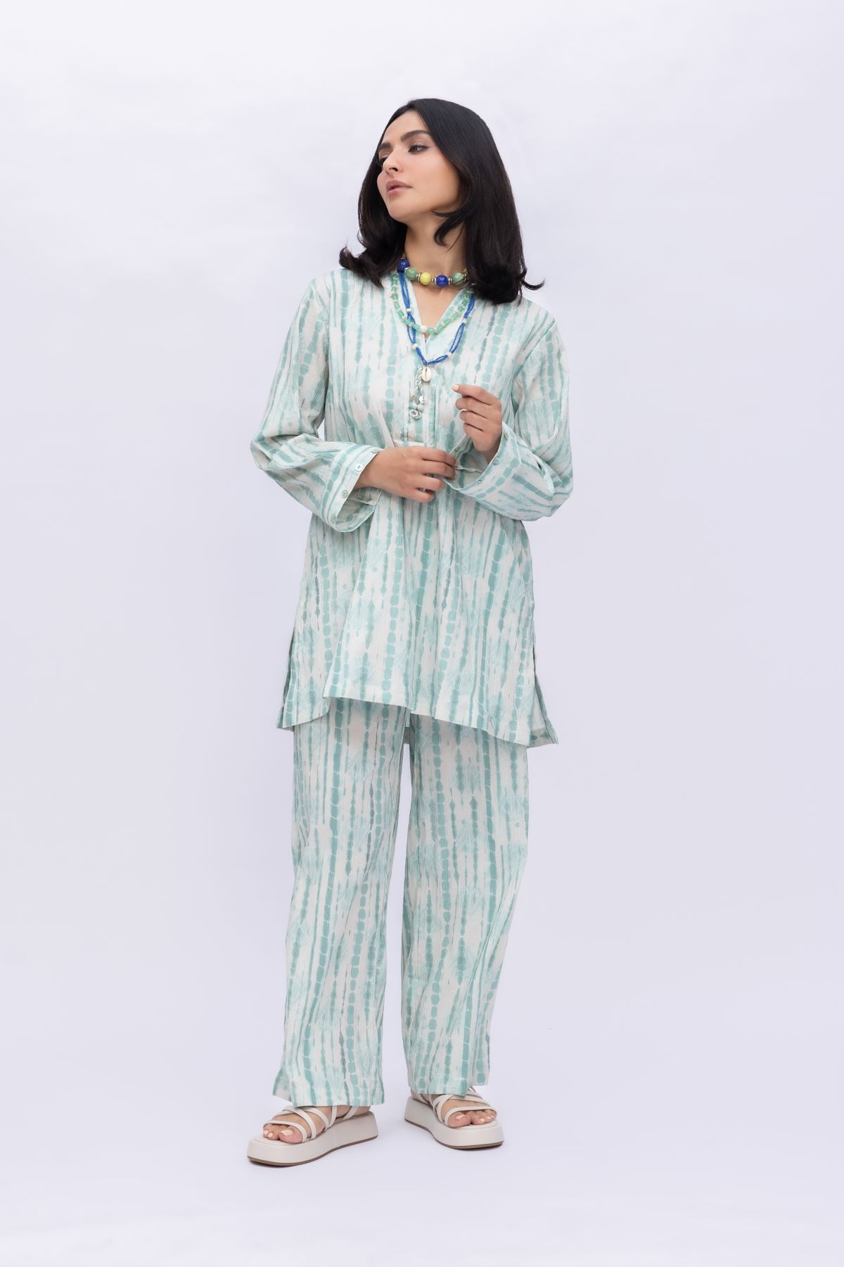 Printed Ripple Crinkle Abstract Cotton Kurta - 25-08-8E6-02TA-VG