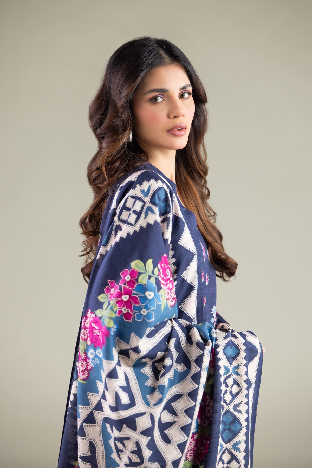 Embroidered Textured Cotton Floral Geometric Dupatta - 1-26-115-C-F-VG