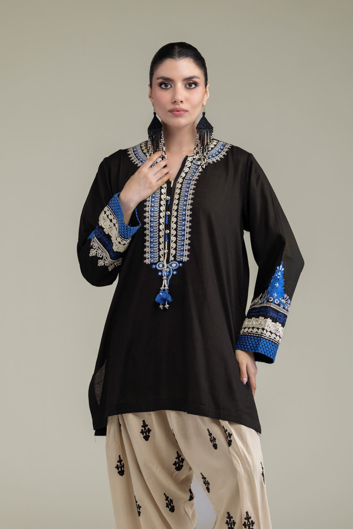Embroidered Raw Silk Short Silk Kurta - T-A11-26-108FE2-VG