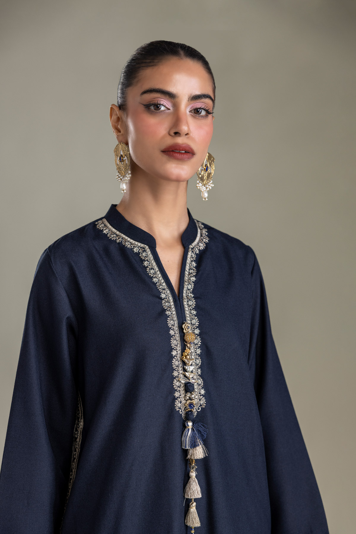 Embroidered Heavy Blended Viscose Long Navy Kurta - 1-26-431-A-D1-VG
