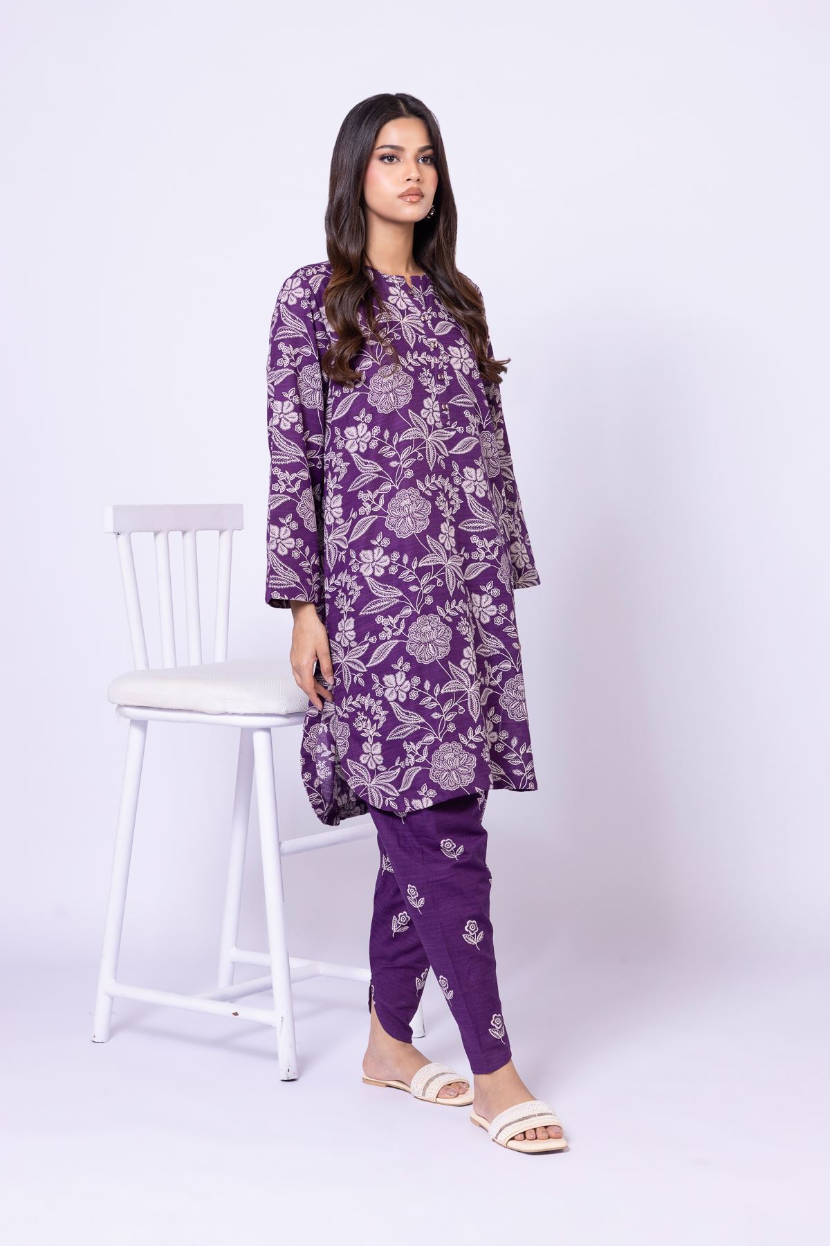 Printed Khaddar Kurta - 25-10-12E4-05TA-VG