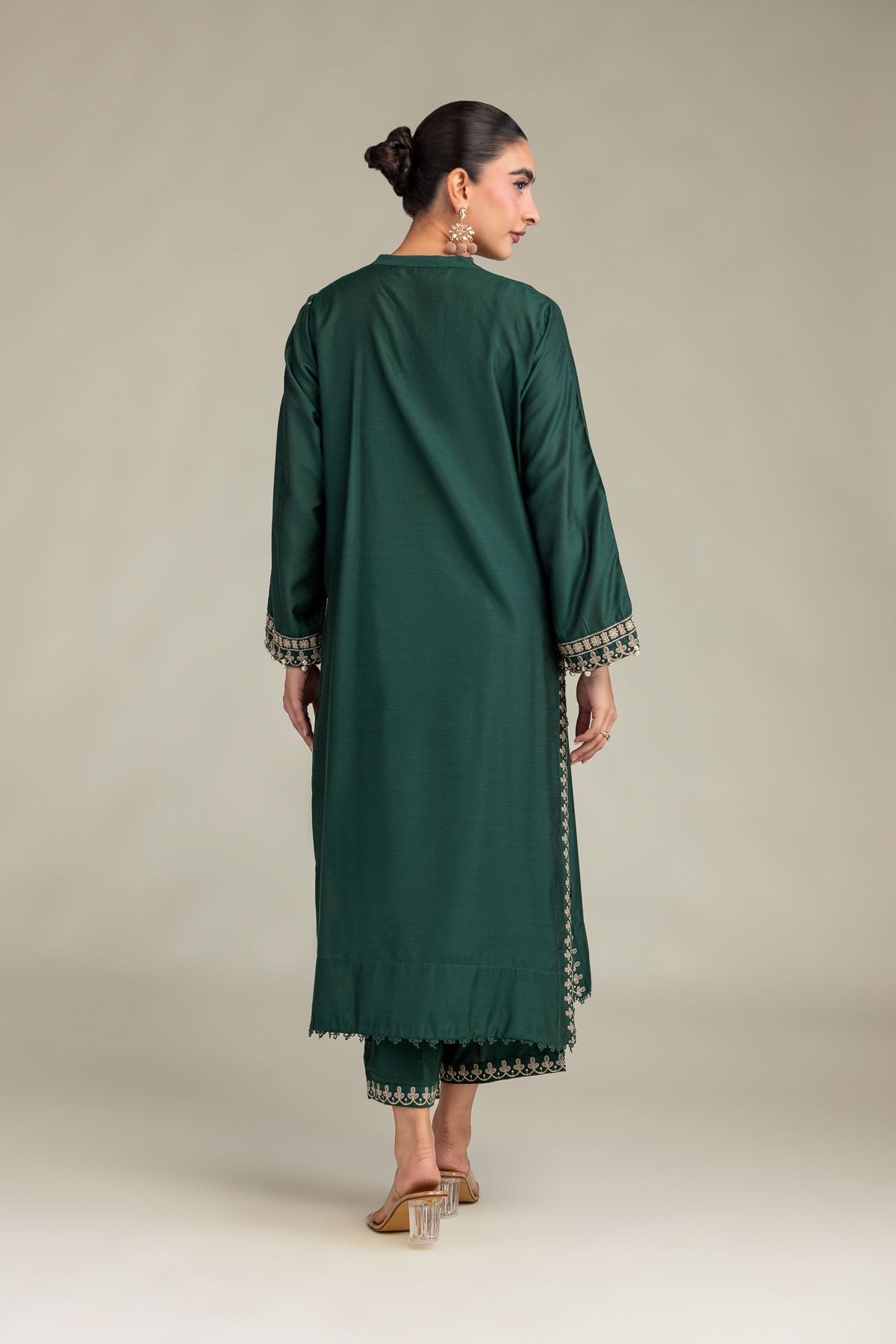 Printed Raw Silk Floral Green Kurta - 1-26-322-B-A1-VG