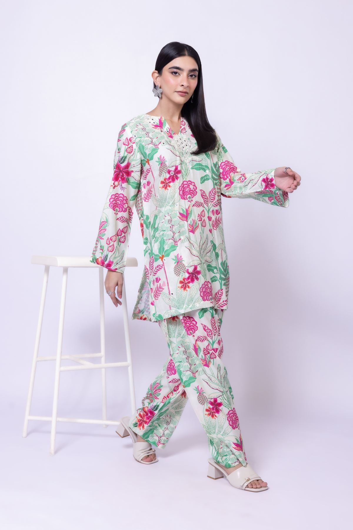 Printed Raw Silk Pants - 25-10-10S6-08TB-VG