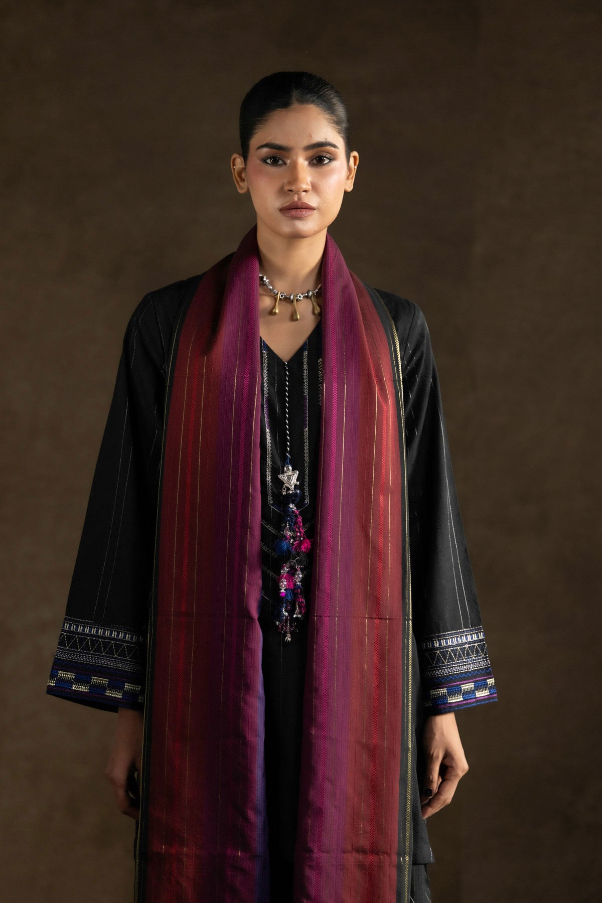Yarn Dyed Handwoven Dupatta - 2-26-308-A-G1-VG