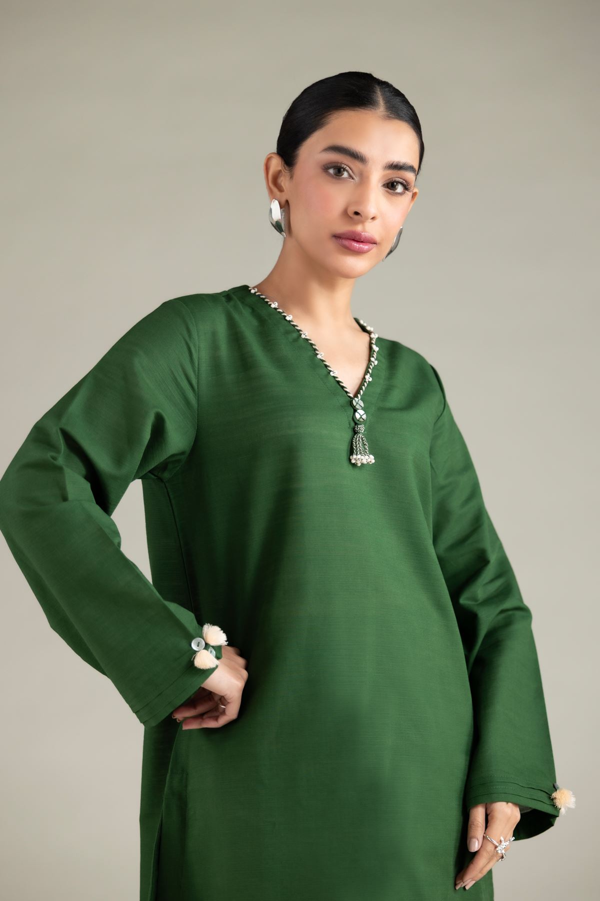 Dyed Textured Cotton Short Tassel Kurta - 1-26-114-A-B-VG